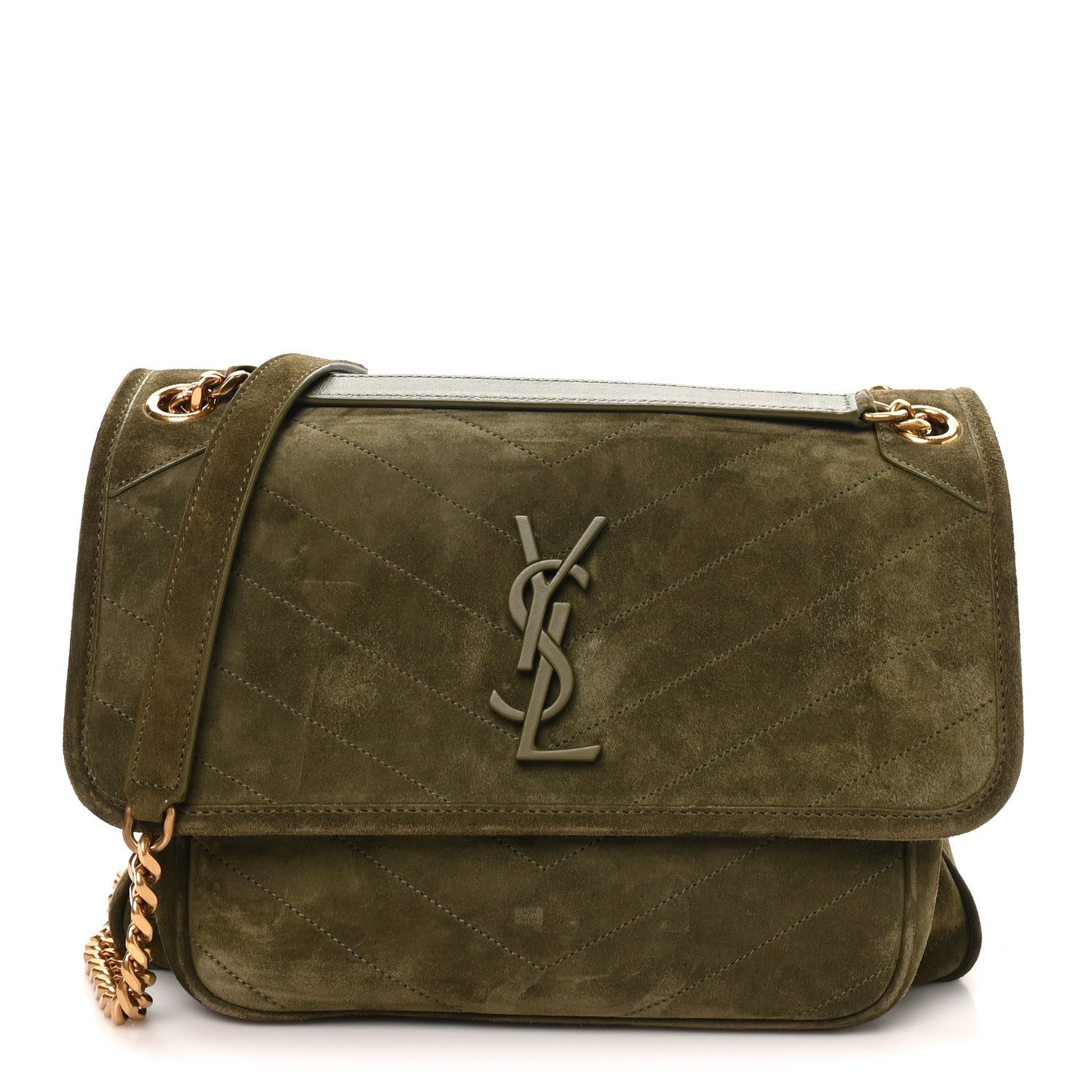 Saint Laurent モノグラム ボディーバッグ Saint Laurent Suede Monogram Medium Niki Chain Satchel Loden Green