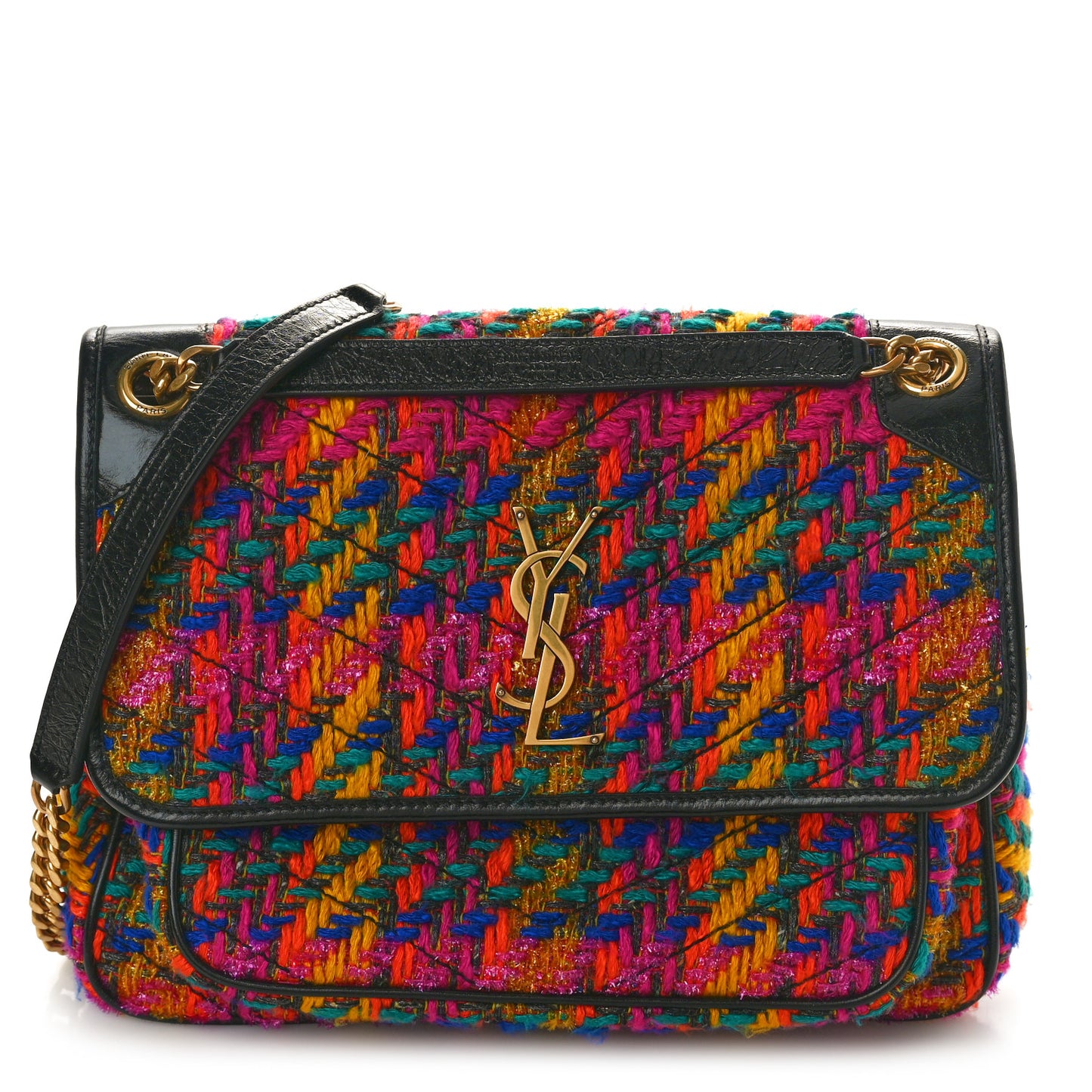 Tweed Calfskin Matelasse Monogram Medium Niki Chain Satchel Multicolor