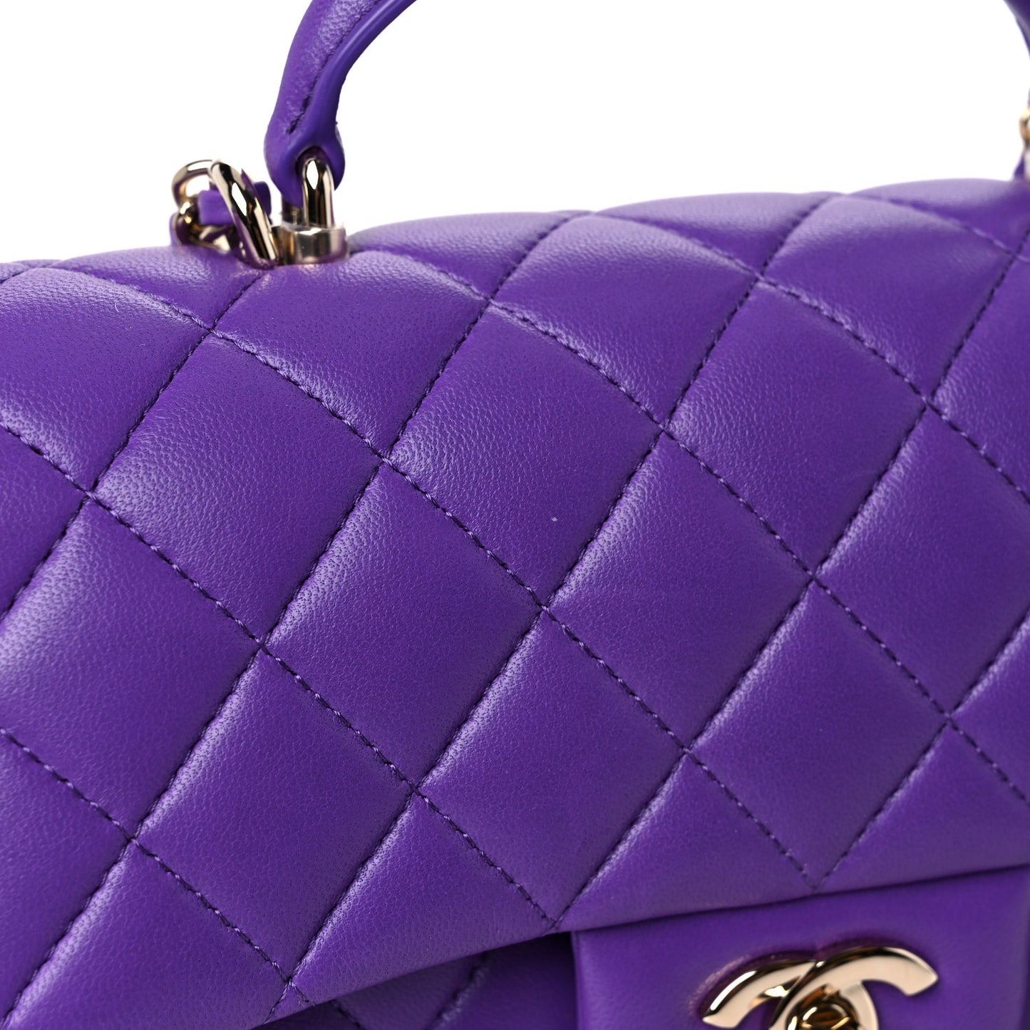 Lambskin Quilted Mini Top Handle Rectangular Flap Dark Purple