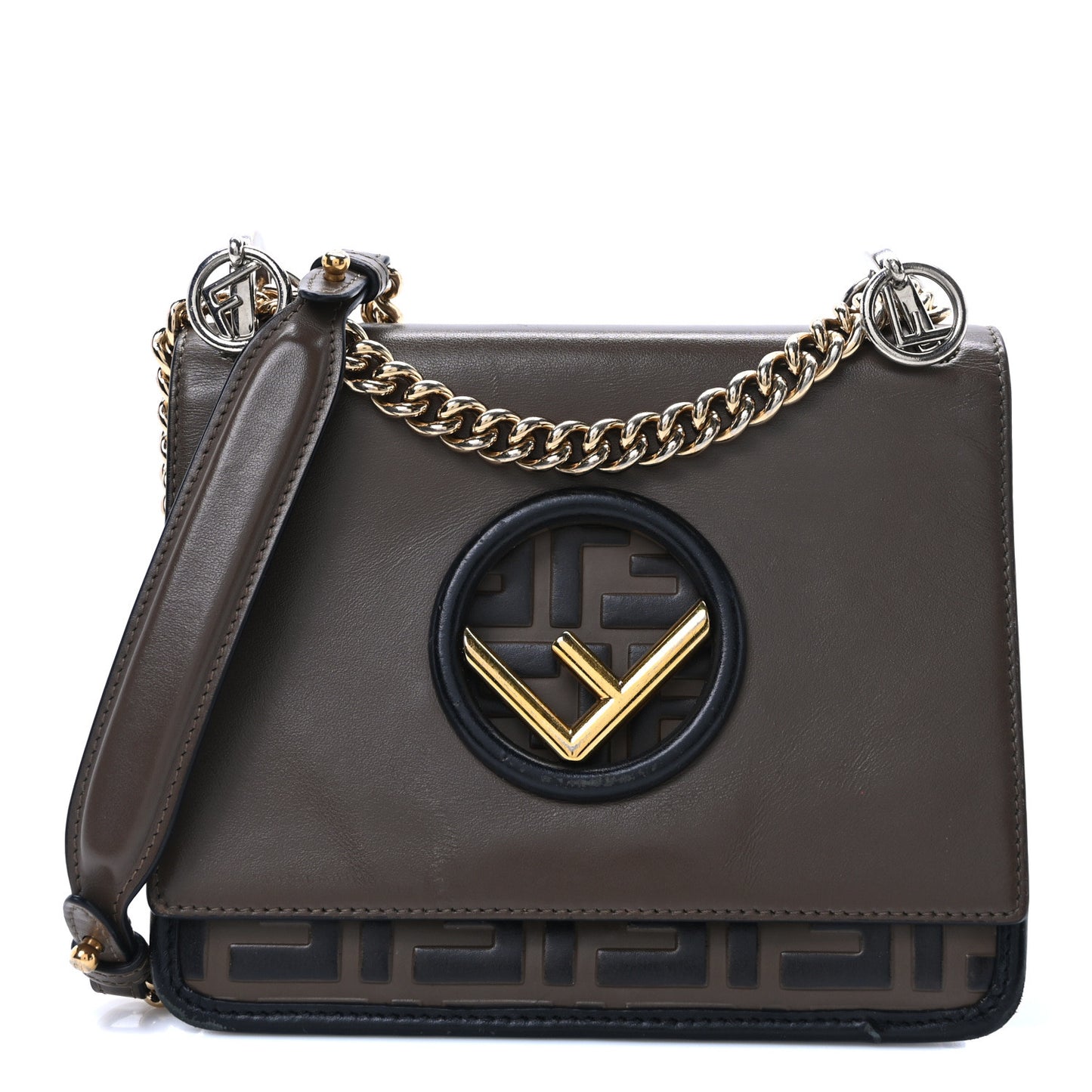 Vitello Century F is Fendi Bi-Color FF 1974 Embossed Small Kan I Shoulder Bag Maya Black