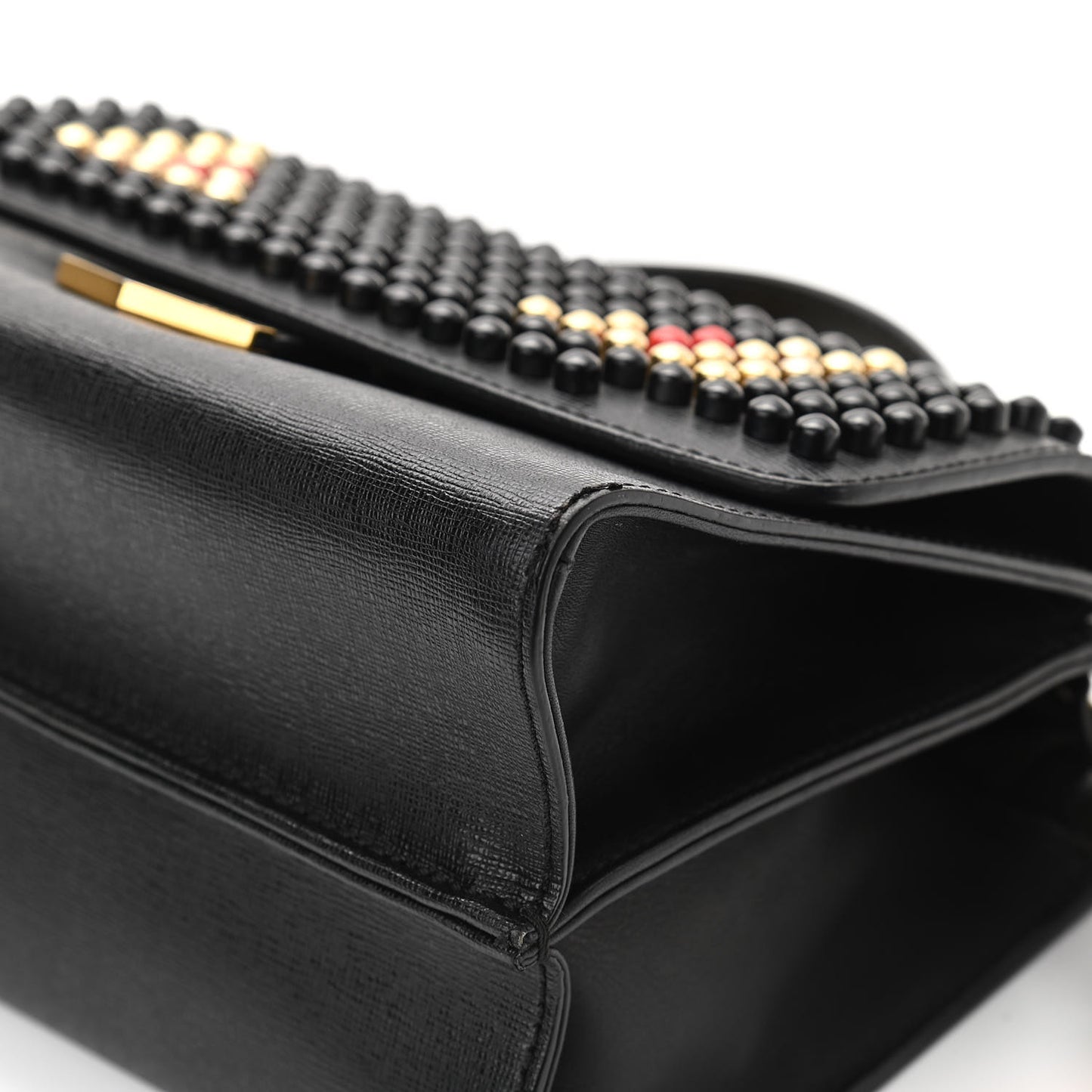 Vitello Elite Studded Monster Mini Demi Jour Shoulder Bag Black