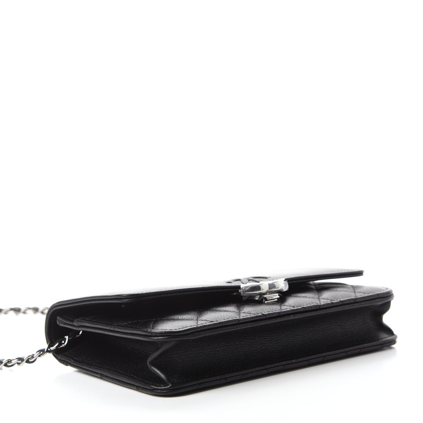 Grained Calfskin Quilted CC Box Wallet On Chain WOC Black