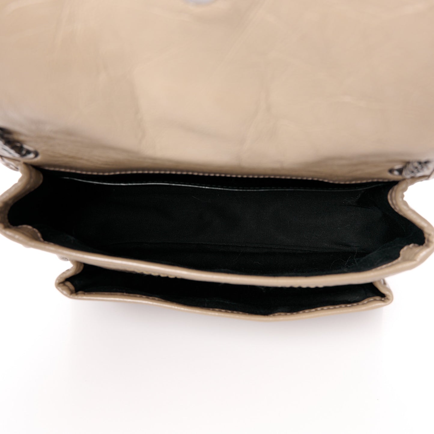 Crinkled Calfskin Matelasse Monogram Baby Niki Chain Satchel Light Taupe