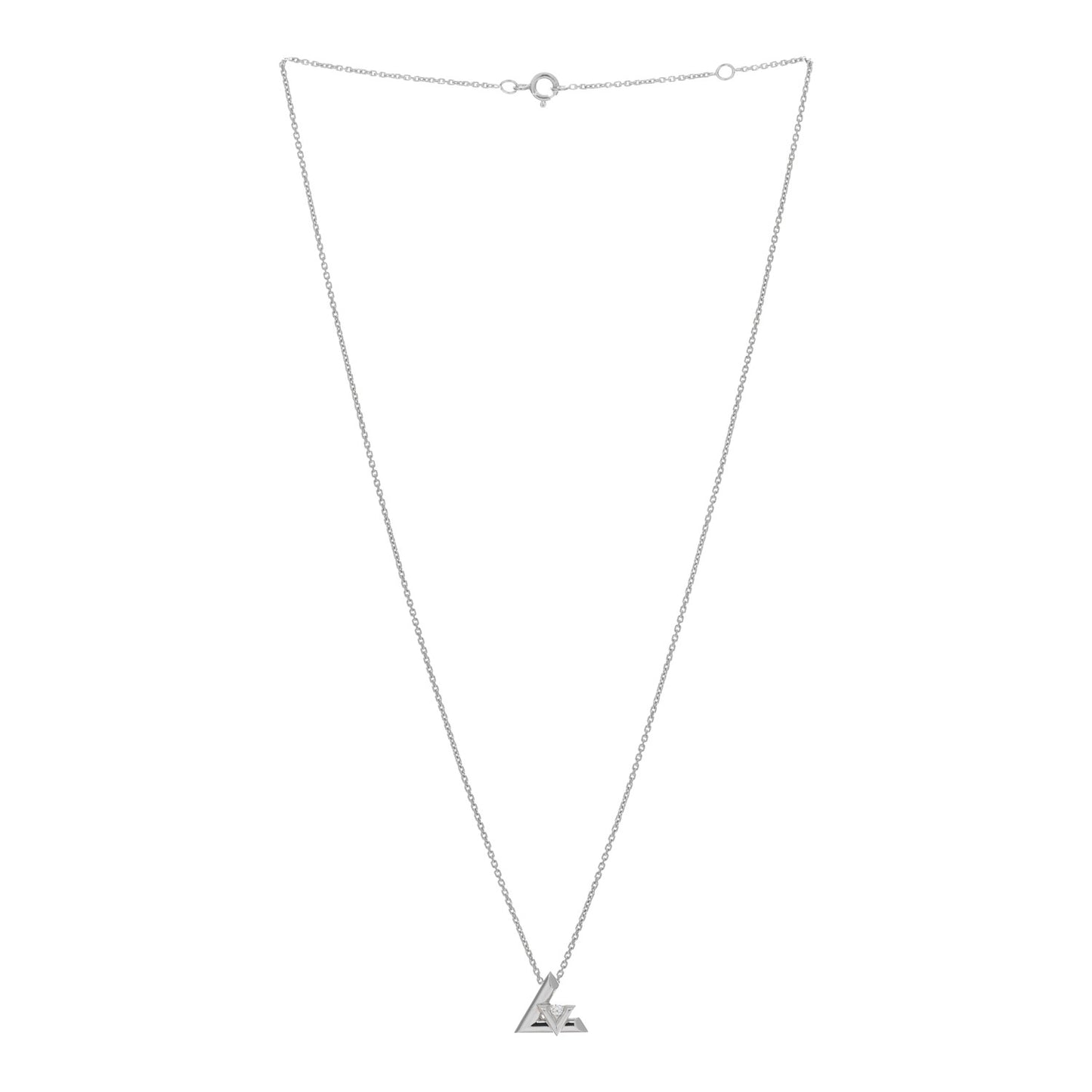 18K White Gold Diamond Small LV Volt One Pendant Necklace