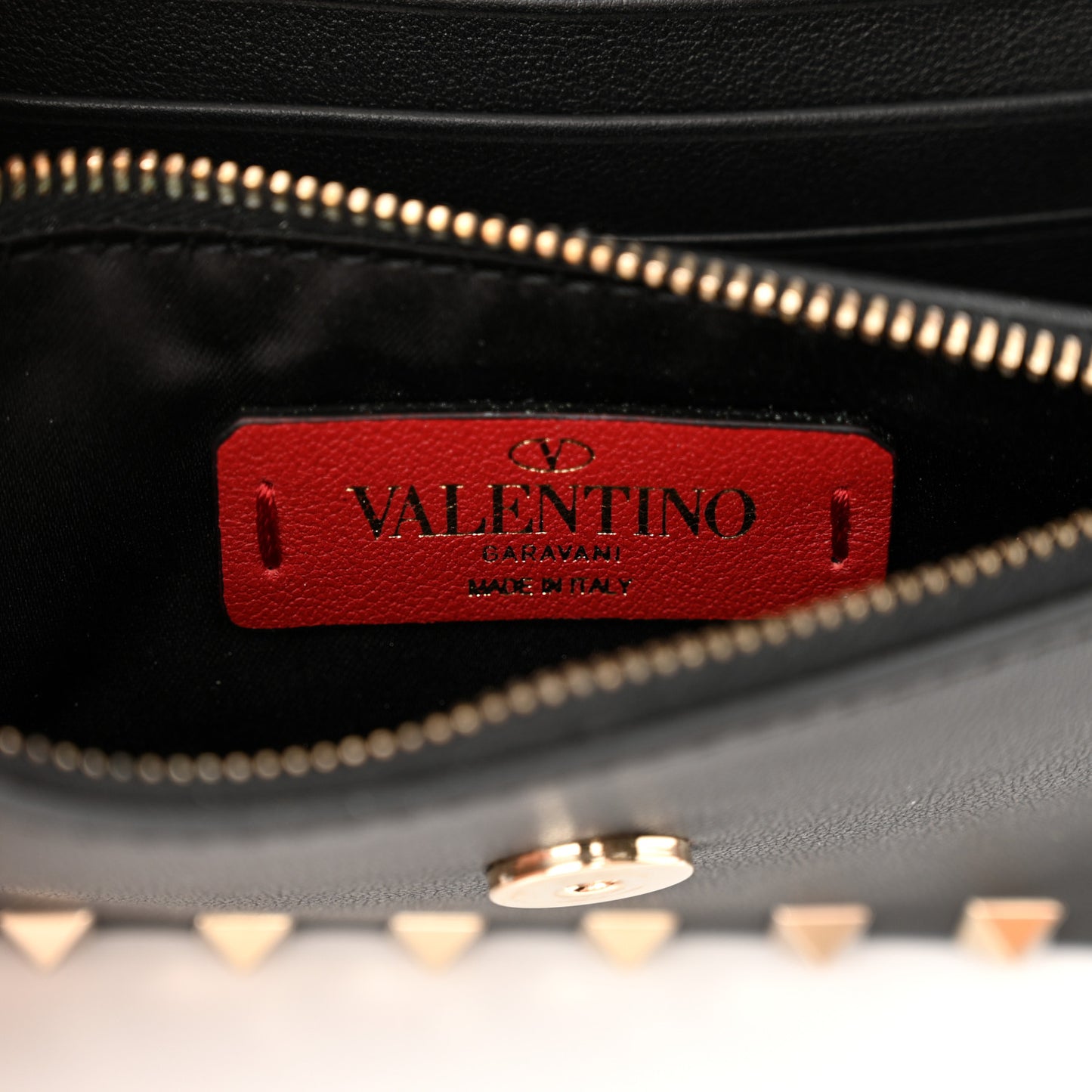 Calfskin Rockstud Flap Wallet On Strap Black