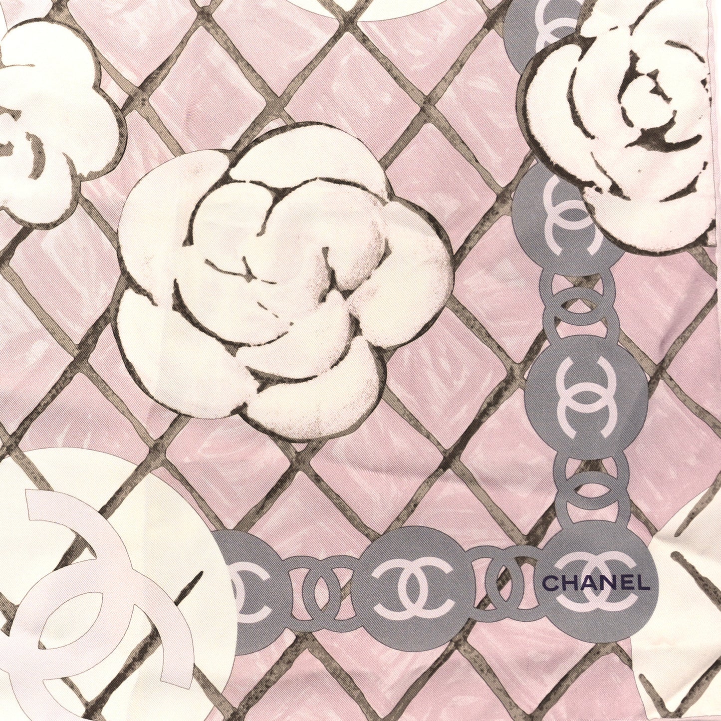 Silk CC Logo Camellia Scarf White Pink