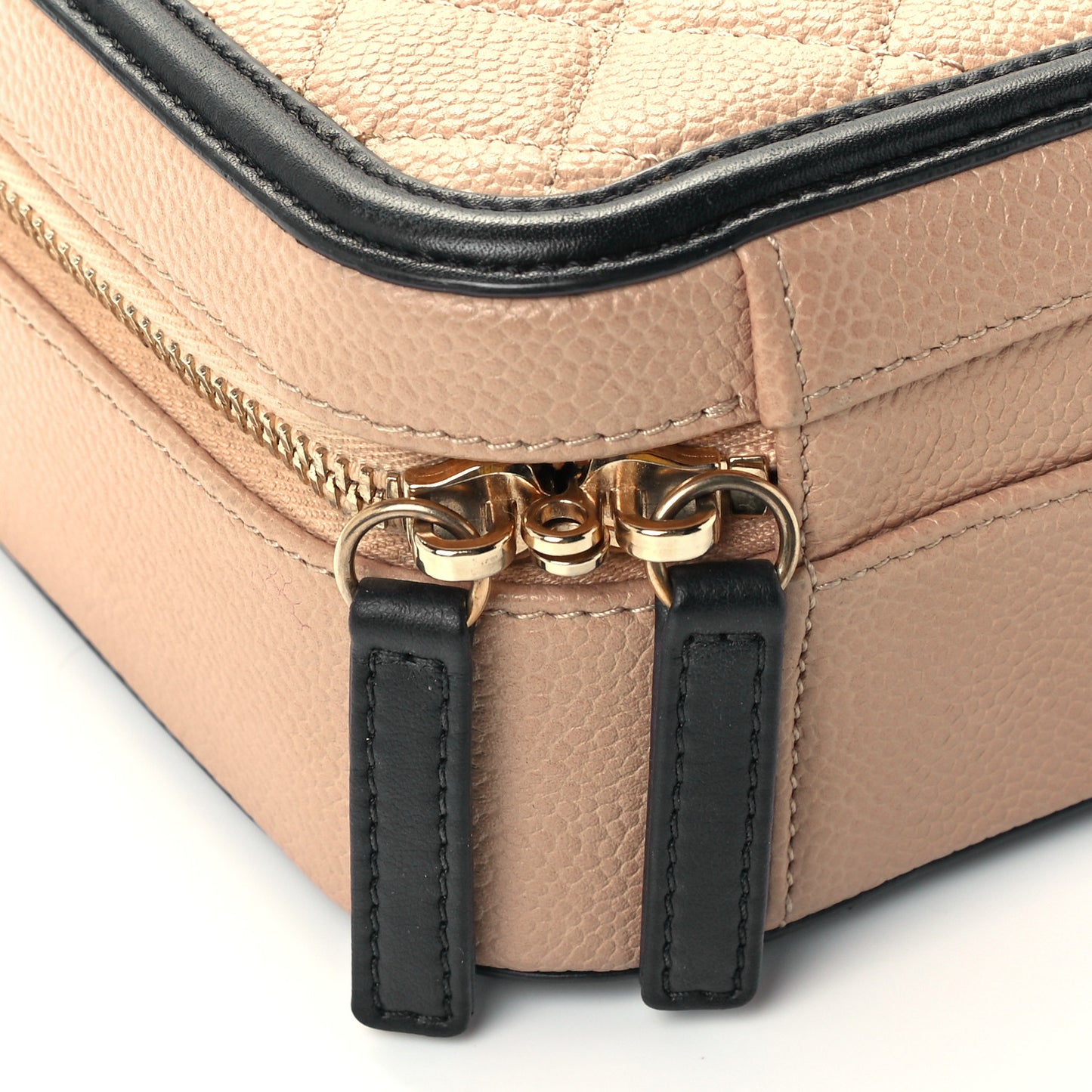 Caviar Quilted Medium CC Filigree Vanity Case Beige Black