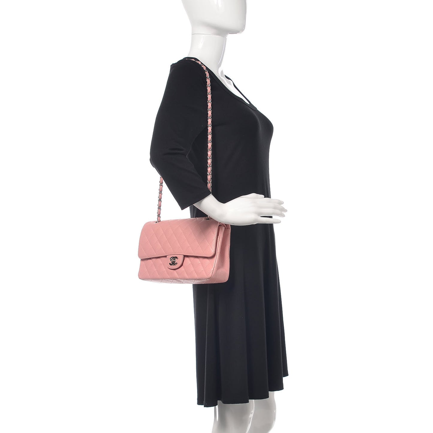 Caviar Quilted Medium Double Flap Pink