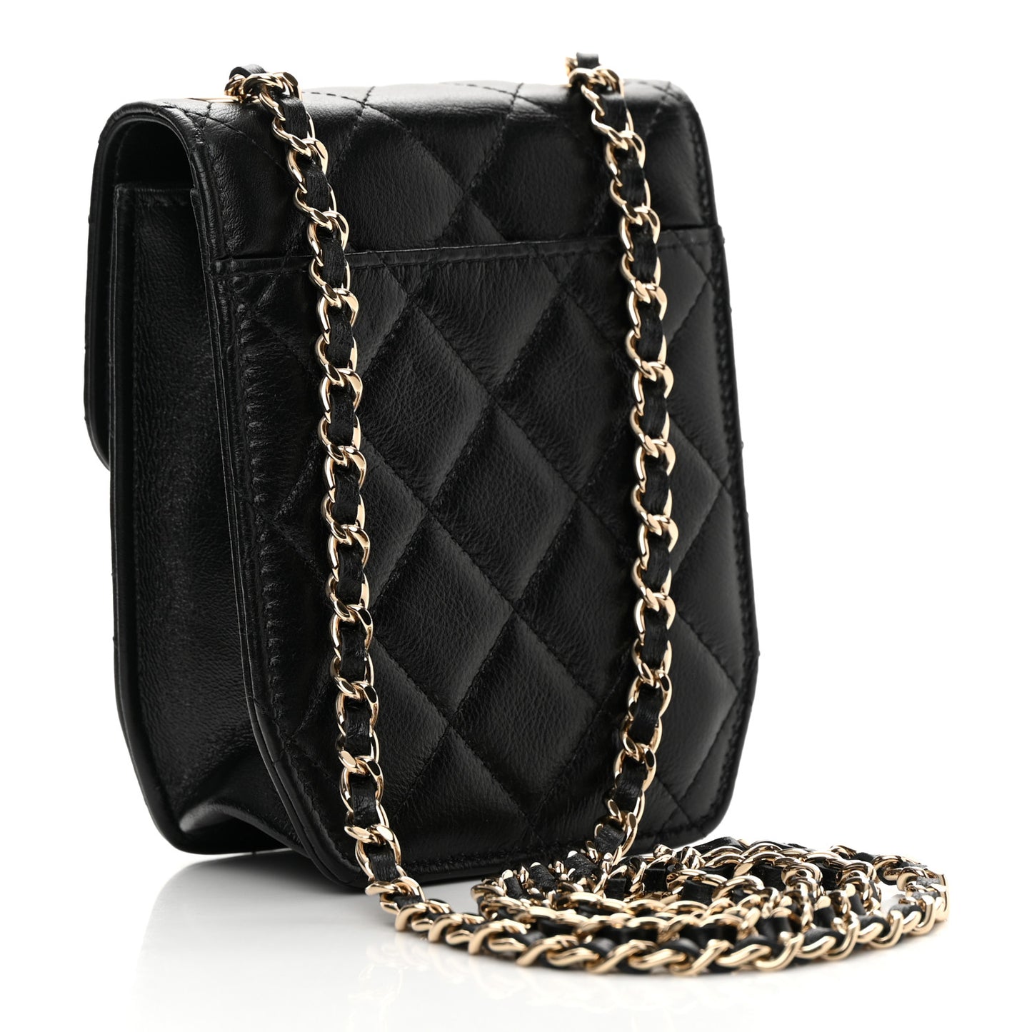 Calfskin Quilted Clutch with Chain Black