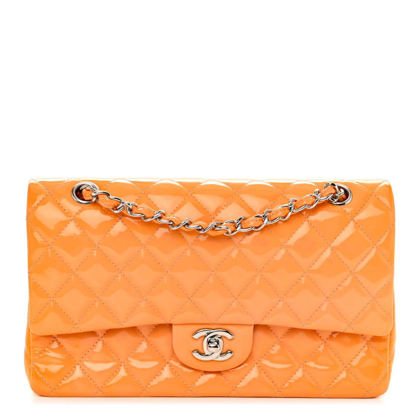 Patent Quilted Medium Double Flap Pink