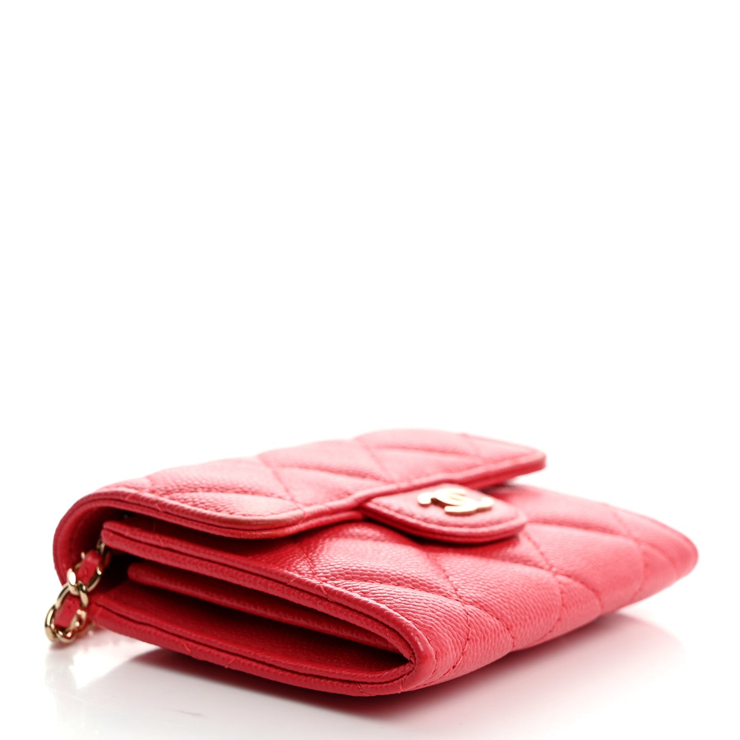 Caviar Quilted Flap Card Holder On Chain Dark Pink