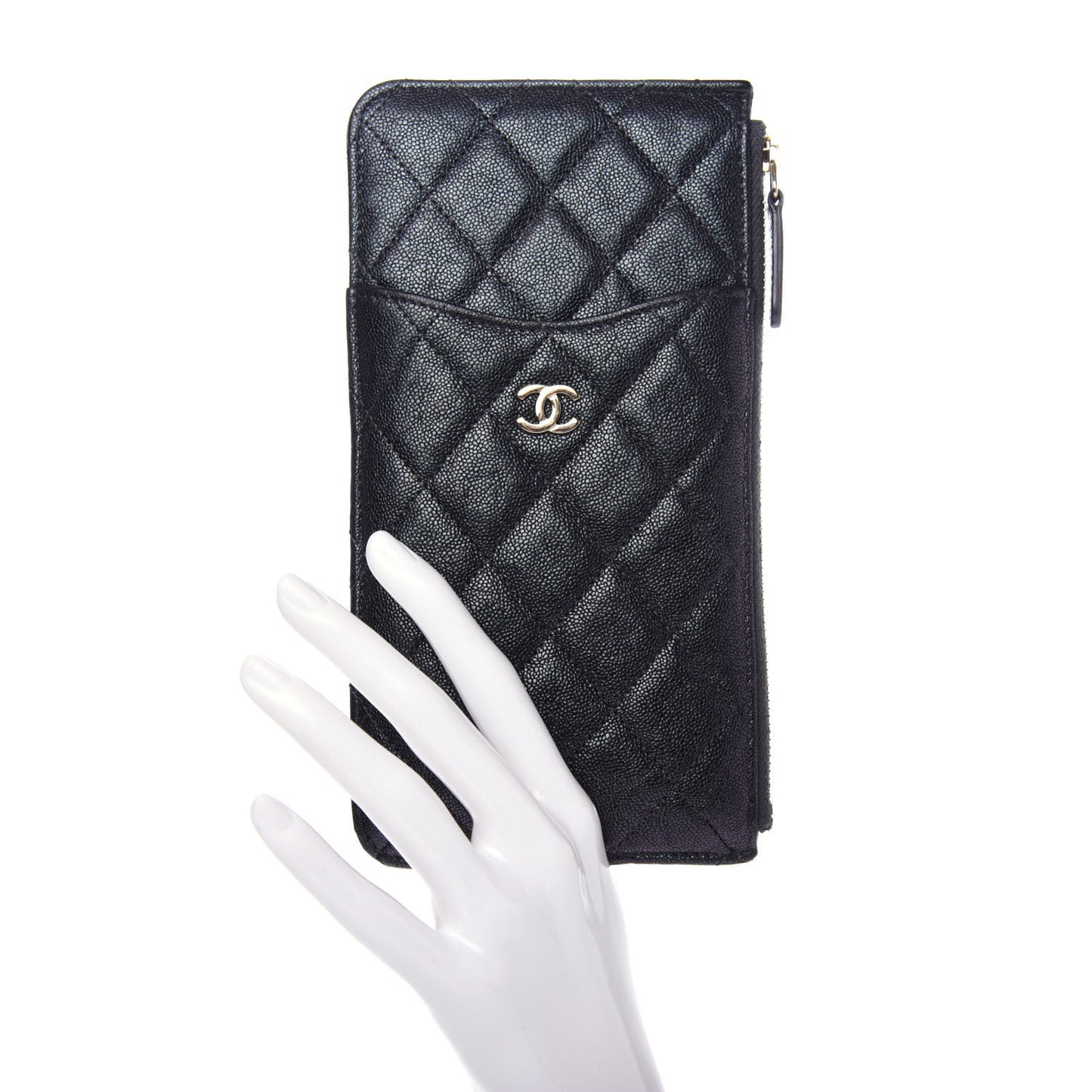Iridescent Caviar Quilted Classic iPhone Pouch Black