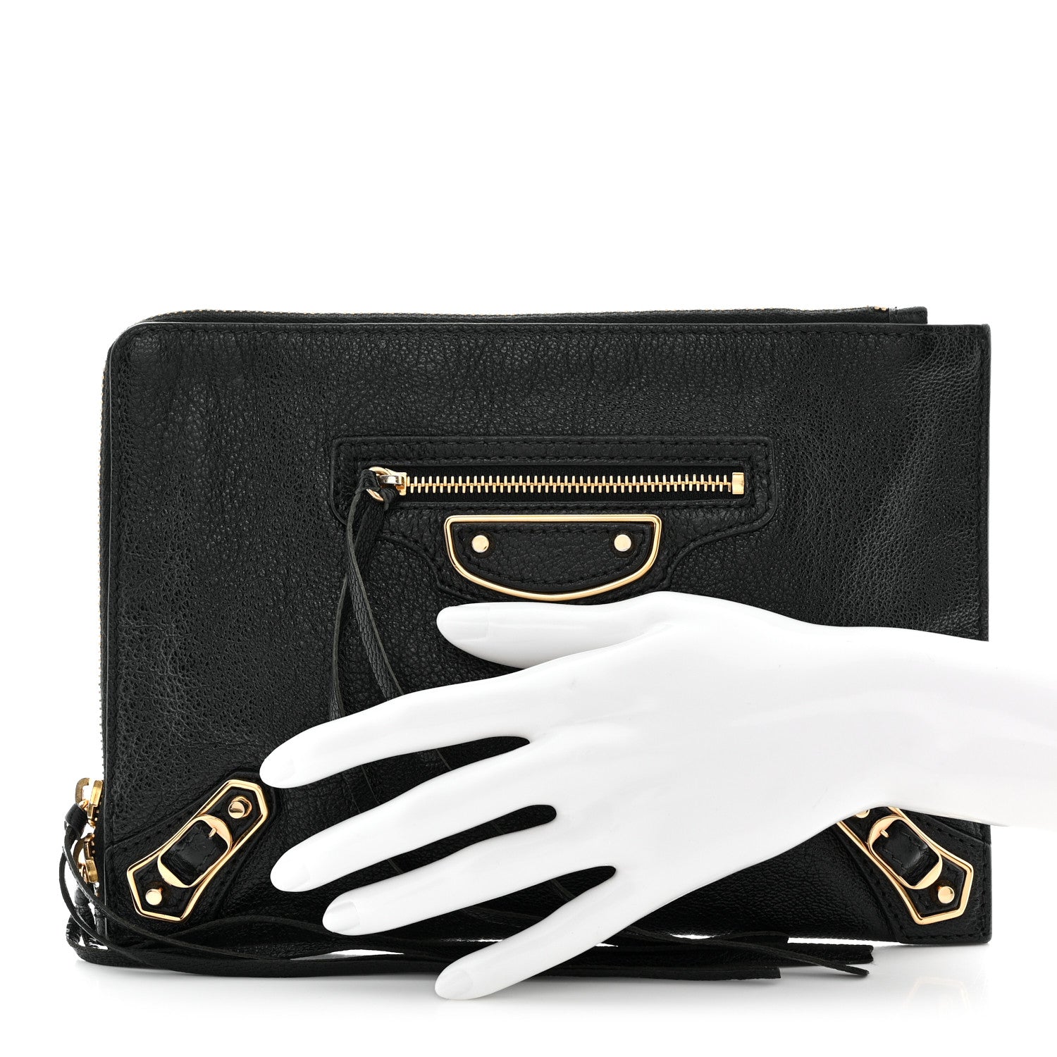 Balenciaga Chevre Gold Metallic Edge Hardware Pouch Black 2 of 9