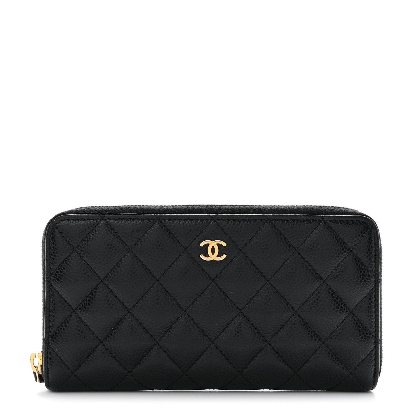 Lambskin Quilted Large Gusset Zip Around Wallet Black