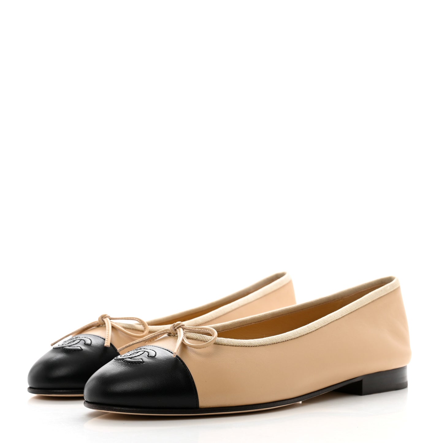 Lambskin Cap Toe CC Ballerina Flats 38 Beige Black