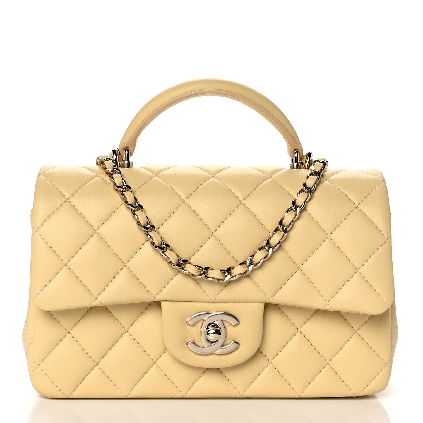 Lambskin Quilted Mini Top Handle Rectangular Flap Yellow