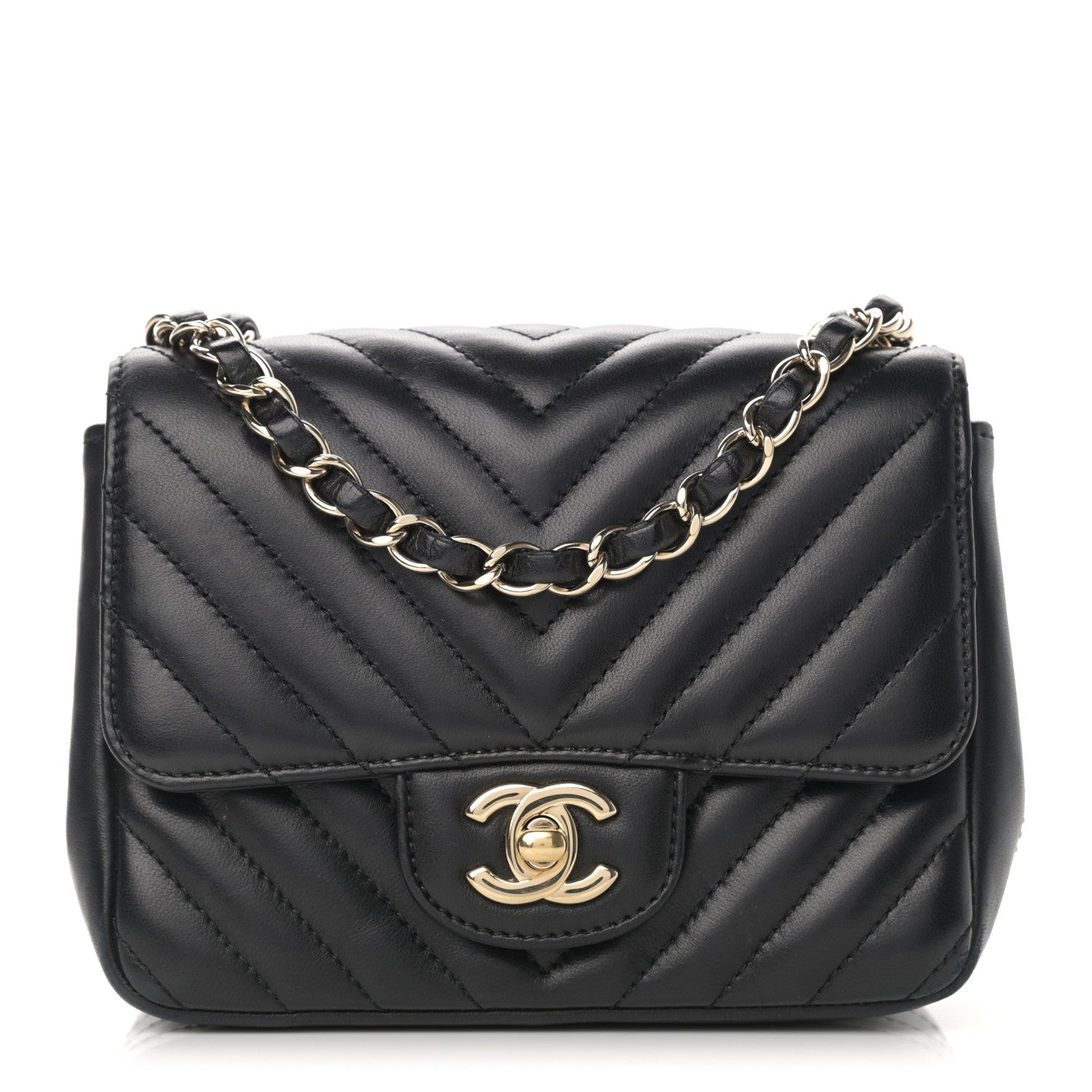 Chanel Lambskin Chevron Quilted Mini Square Flap Black 1 of 15