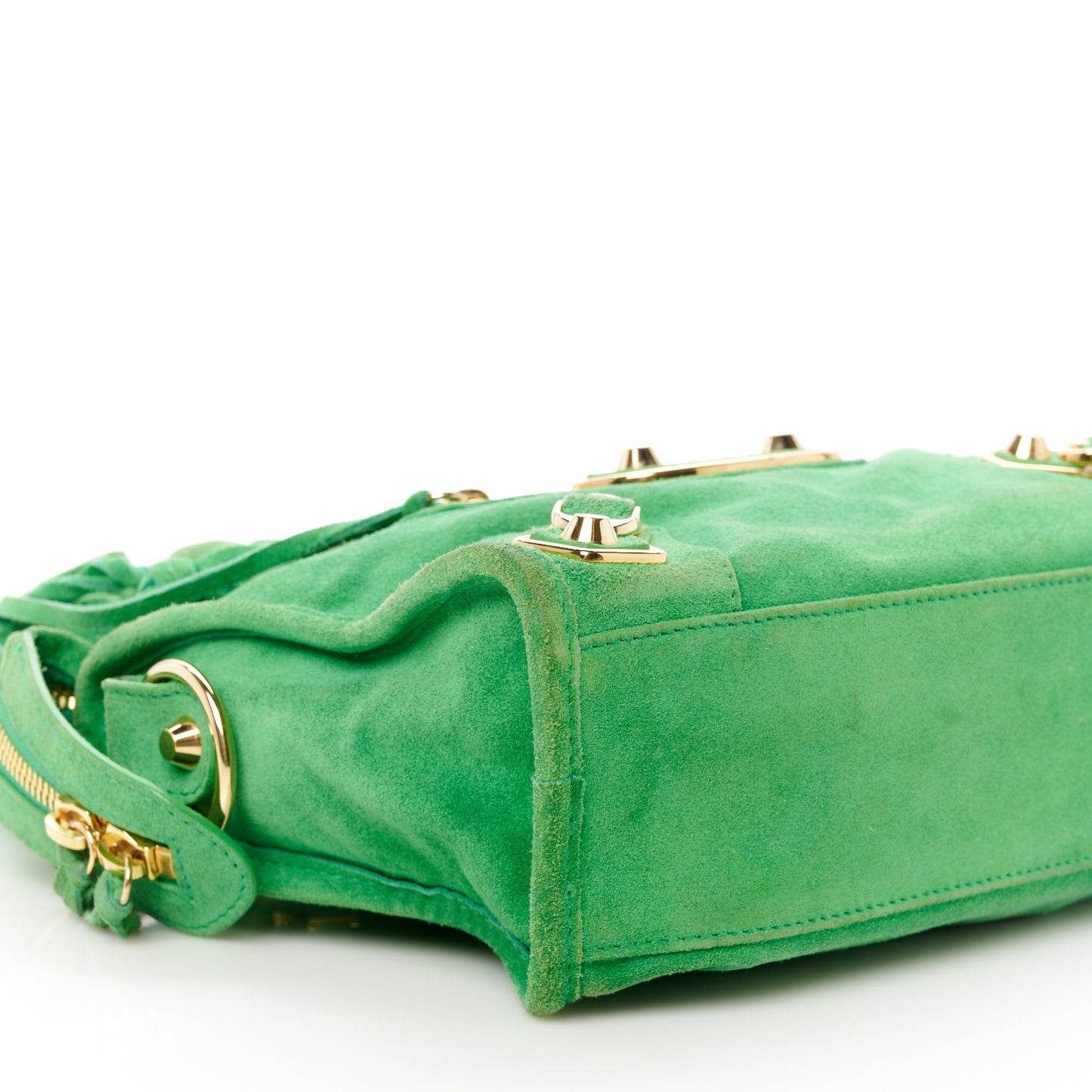 Baby Daim Suede Gold Metallic Edge Hardware Mini City Vert Fluo