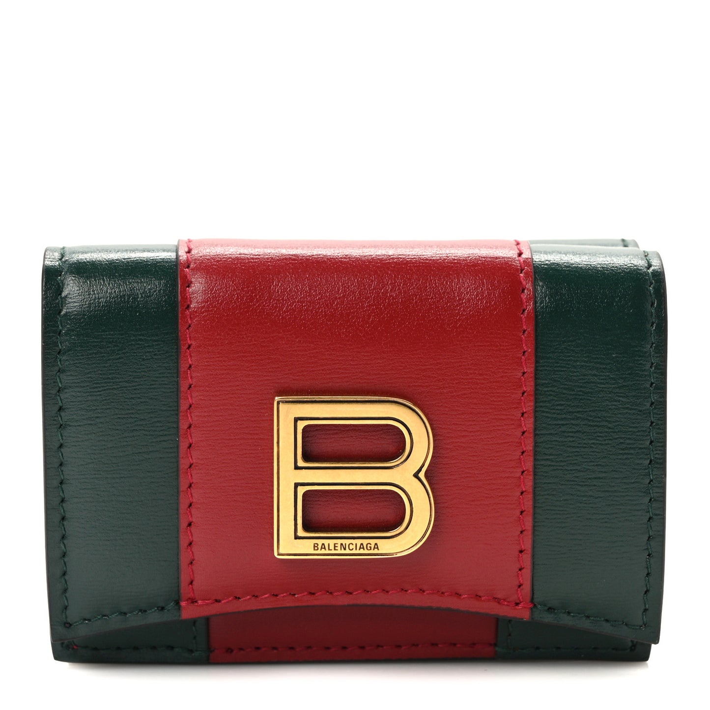 X Balenciaga Calfskin Web Card Case Wallet Beige Ebony