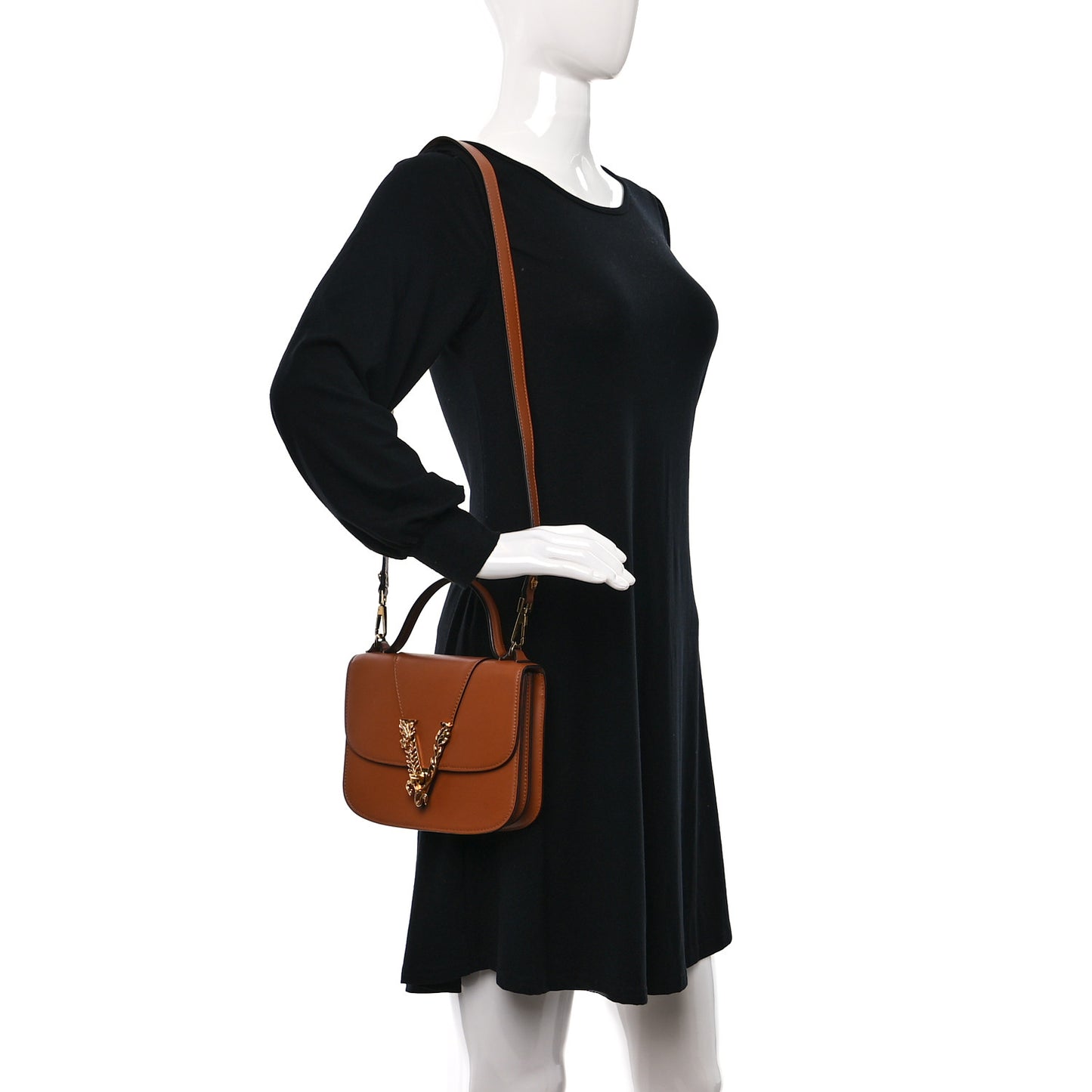 Vitello Barocco Virtus V Small Top Handle Shoulder Bag Brown