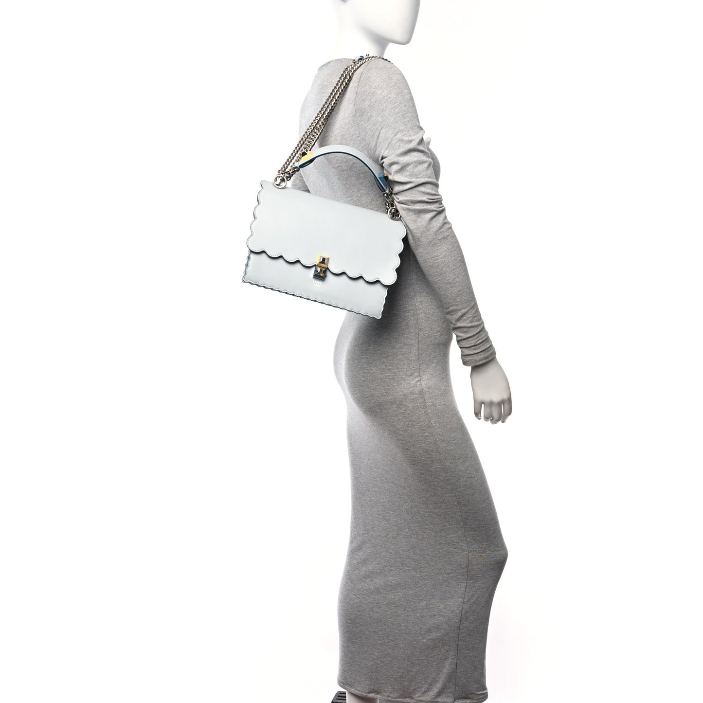 Vitello Liberty Scalloped Studded Kan I Shoulder Bag Grigio Perla