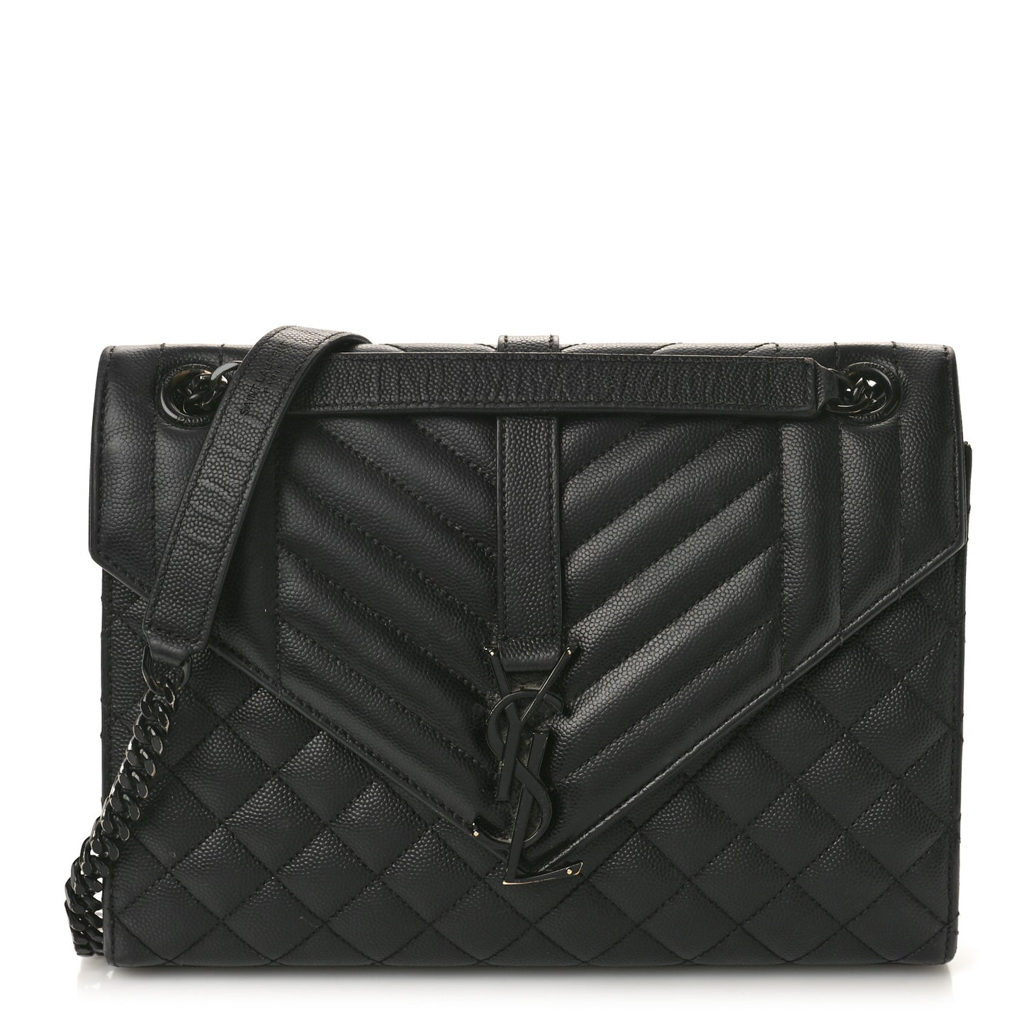Grain De Poudre Textured Mixed Matelasse Large Triquilt Monogram Monochrome Satchel Black