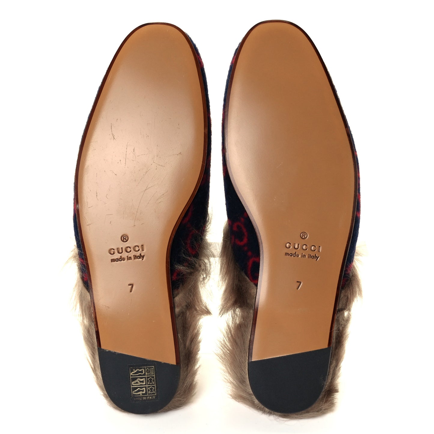Velvet GG Monogram Fur Mens Princetown Slippers 7 Navy Red