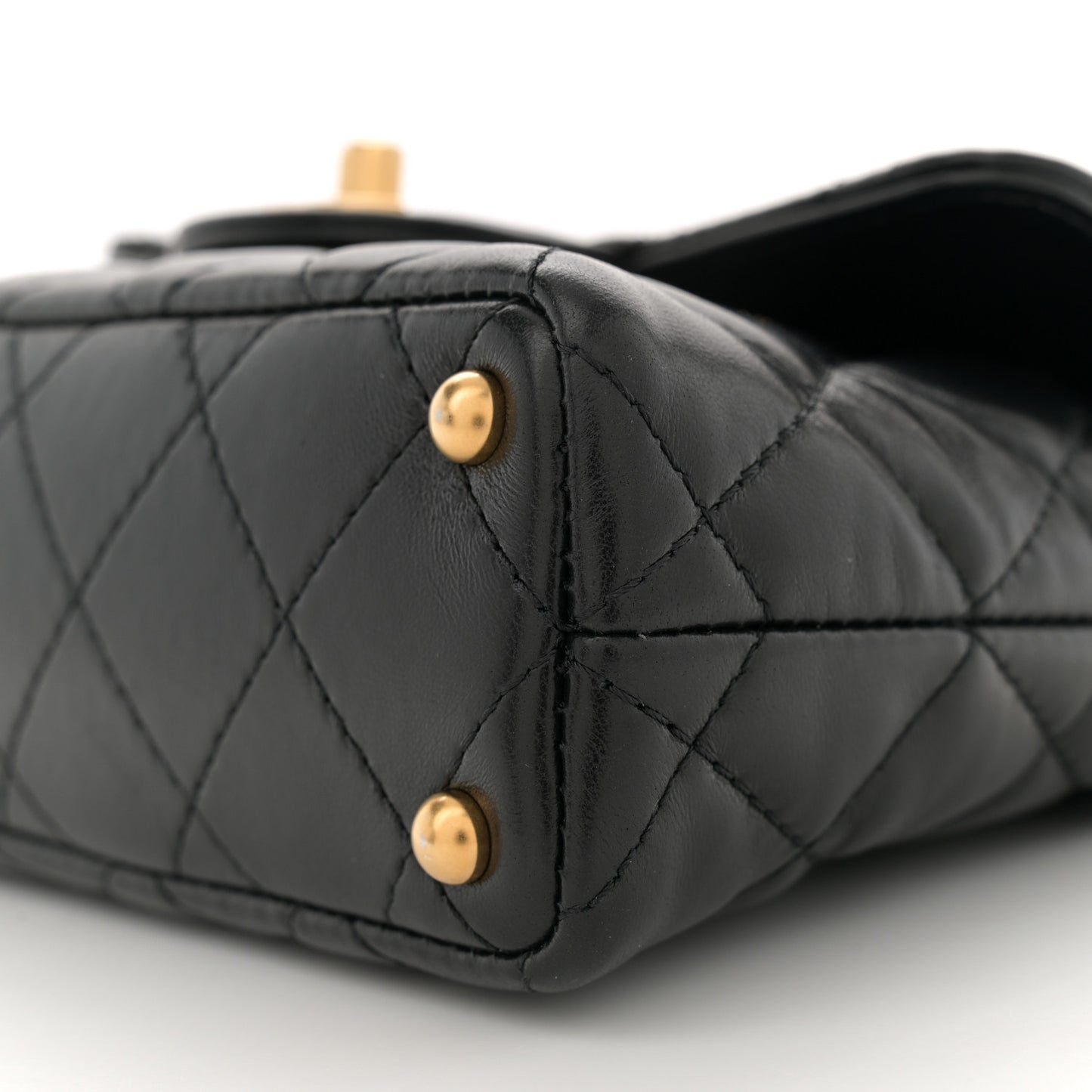 Lambskin Quilted Small Flap Top Handle Bag Black