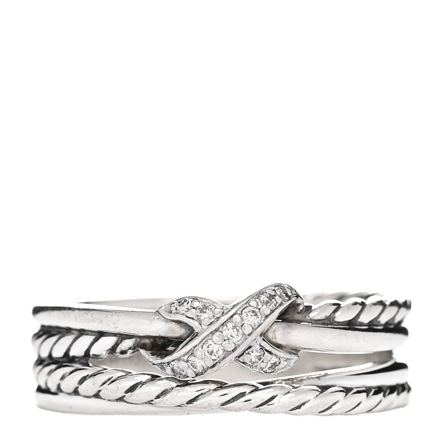 Sterling Silver Diamond X Crossover Ring 52 6