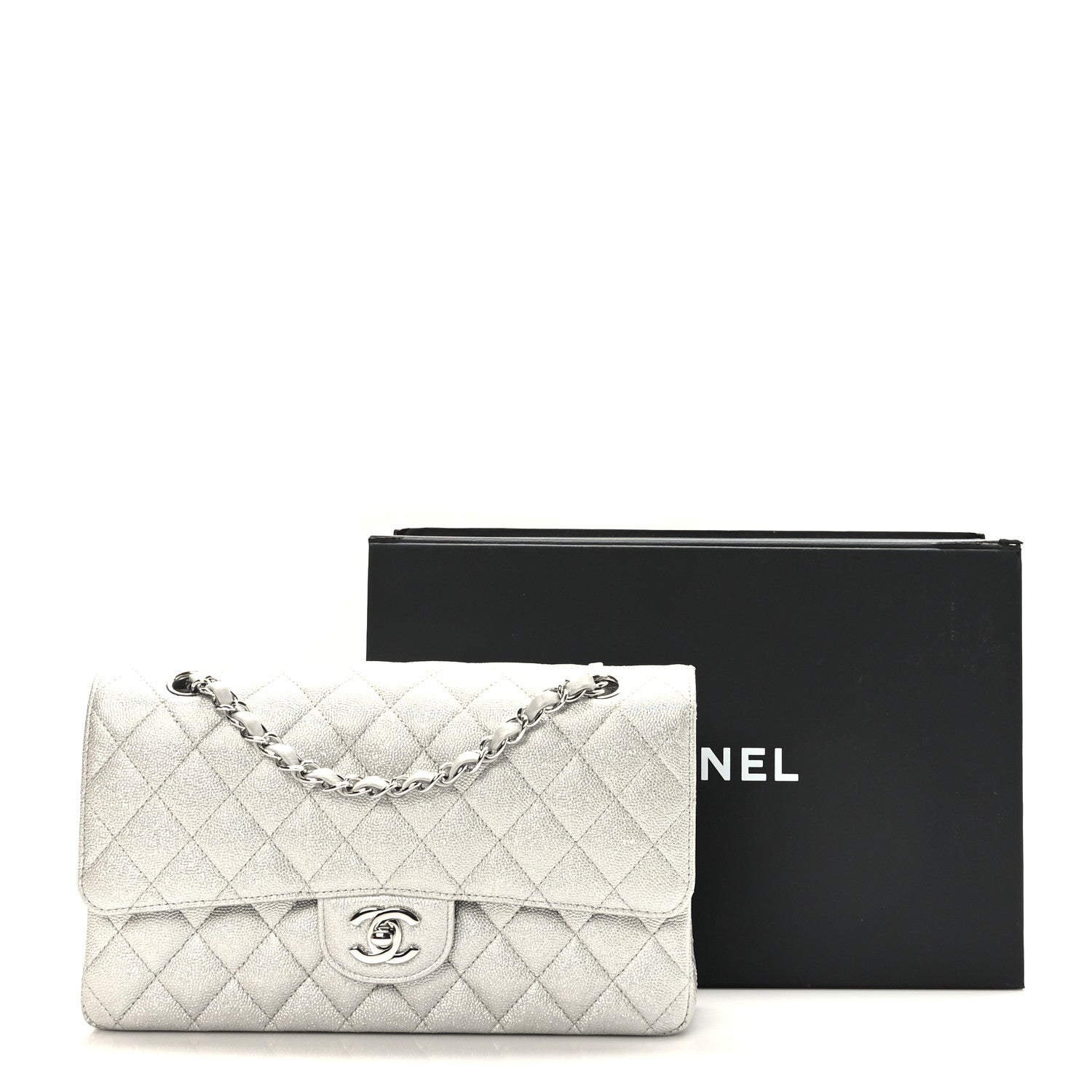 Chanel Glittered Metallic Caviar Quilted Medium Double Flap Silver 10 of 10