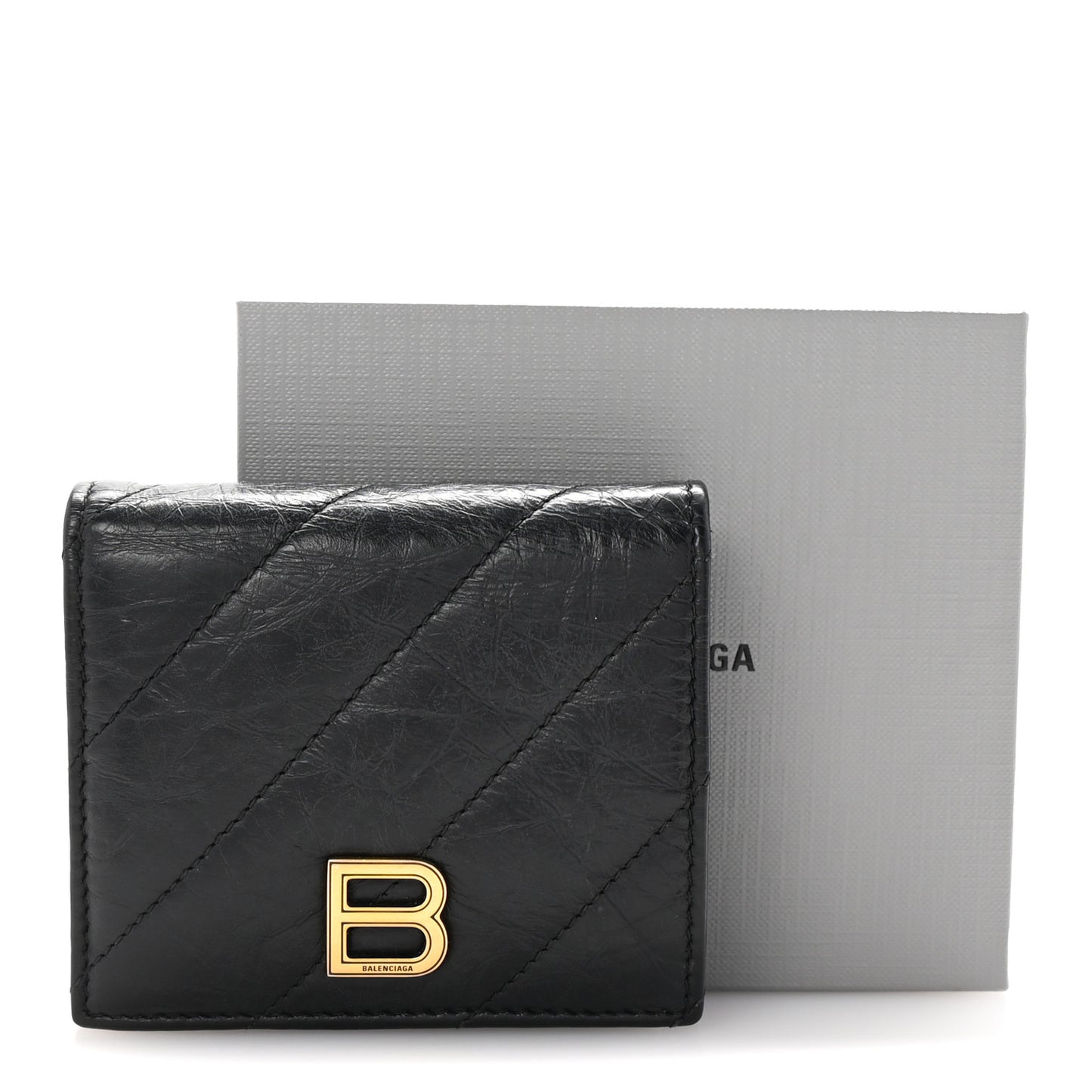 Crushed Calfskin Quilted B Flap Coin Card Holder Black