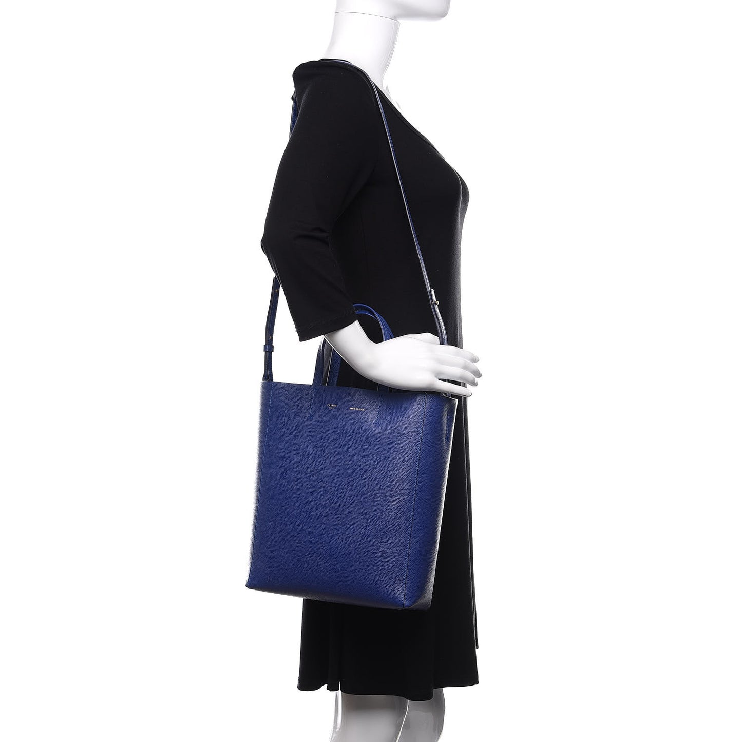 Grained Calfskin Small Vertical Cabas Indigo