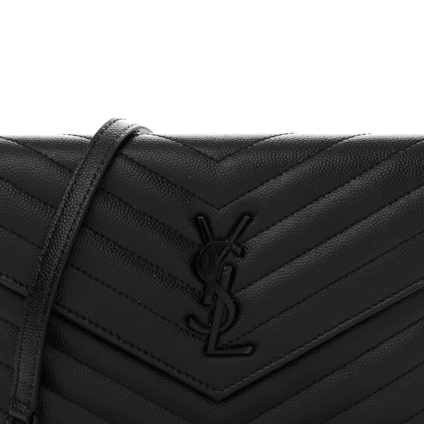 Grain De Poudre Matelasse Chevron Monogram Monochrome Envelope Chain Wallet Black