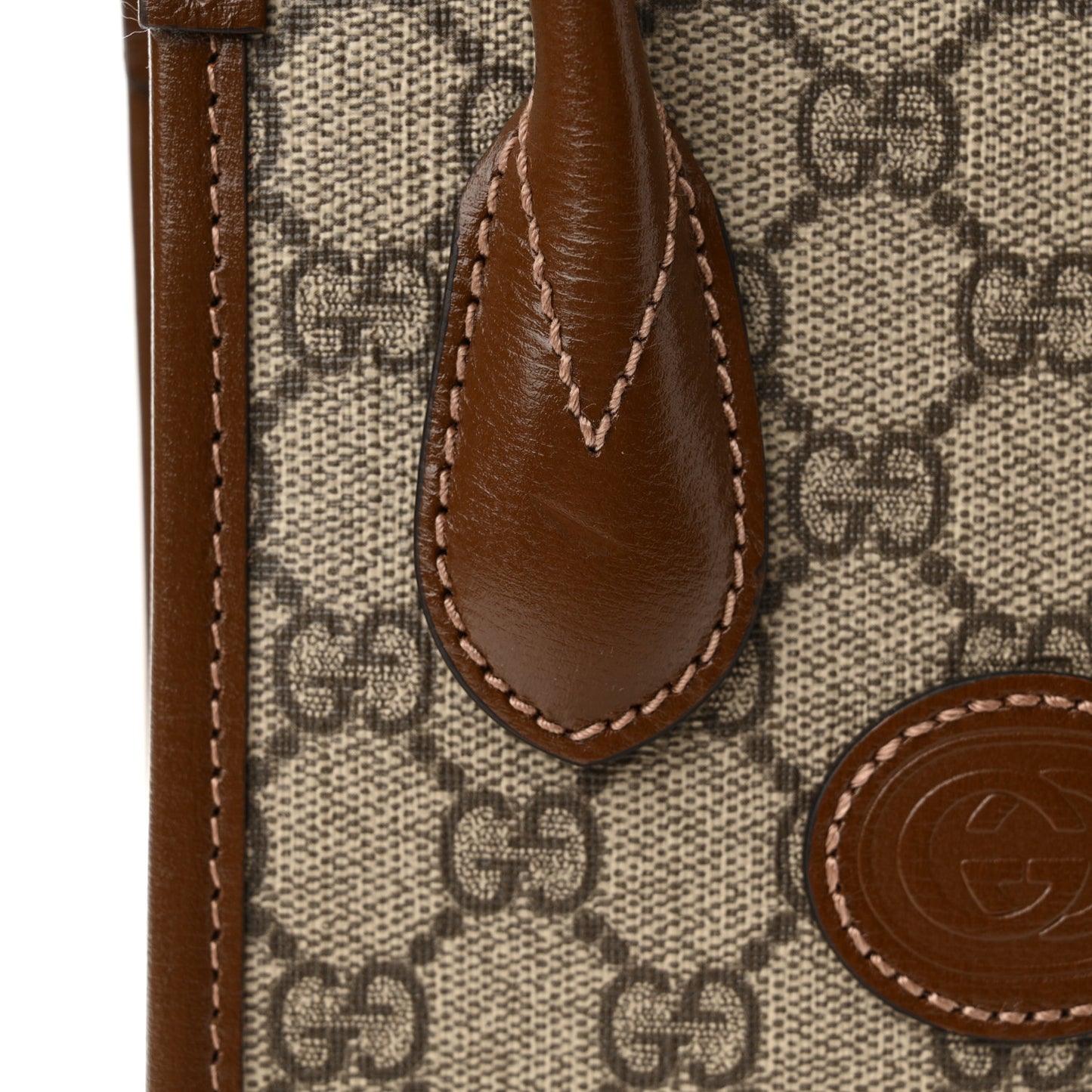 GG Supreme Monogram Azalea Calfskin Mini Retro Interlocking G Tote Bag Beige Ebony Brown Sugar