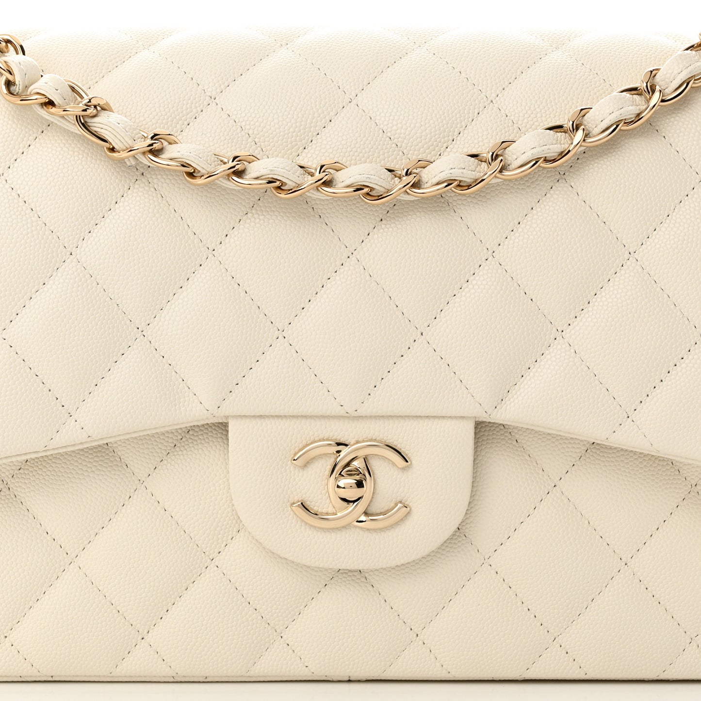 Caviar Quilted Jumbo Double Flap White