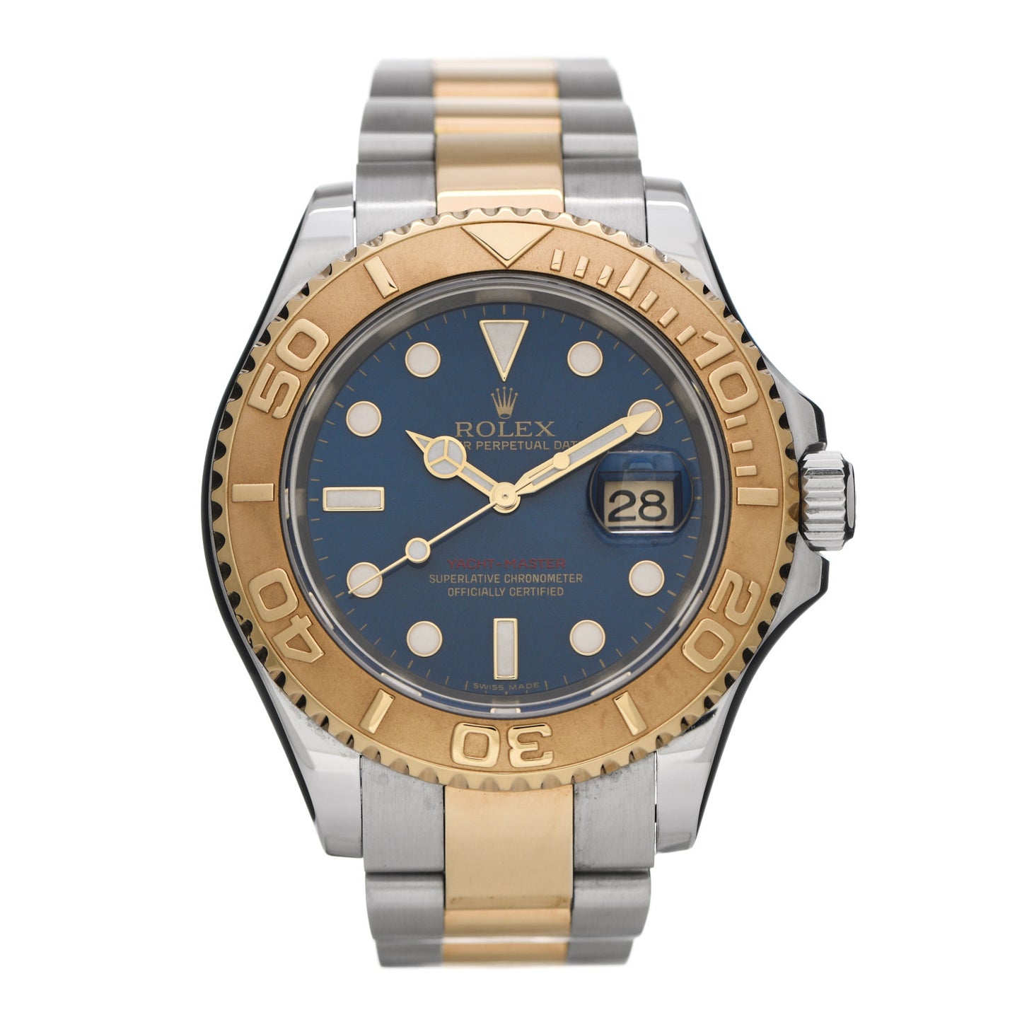 Stainless Steel 18K Yellow Gold 40mm Oyster Perpetual Date Yacht-Master Watch Blue 16623