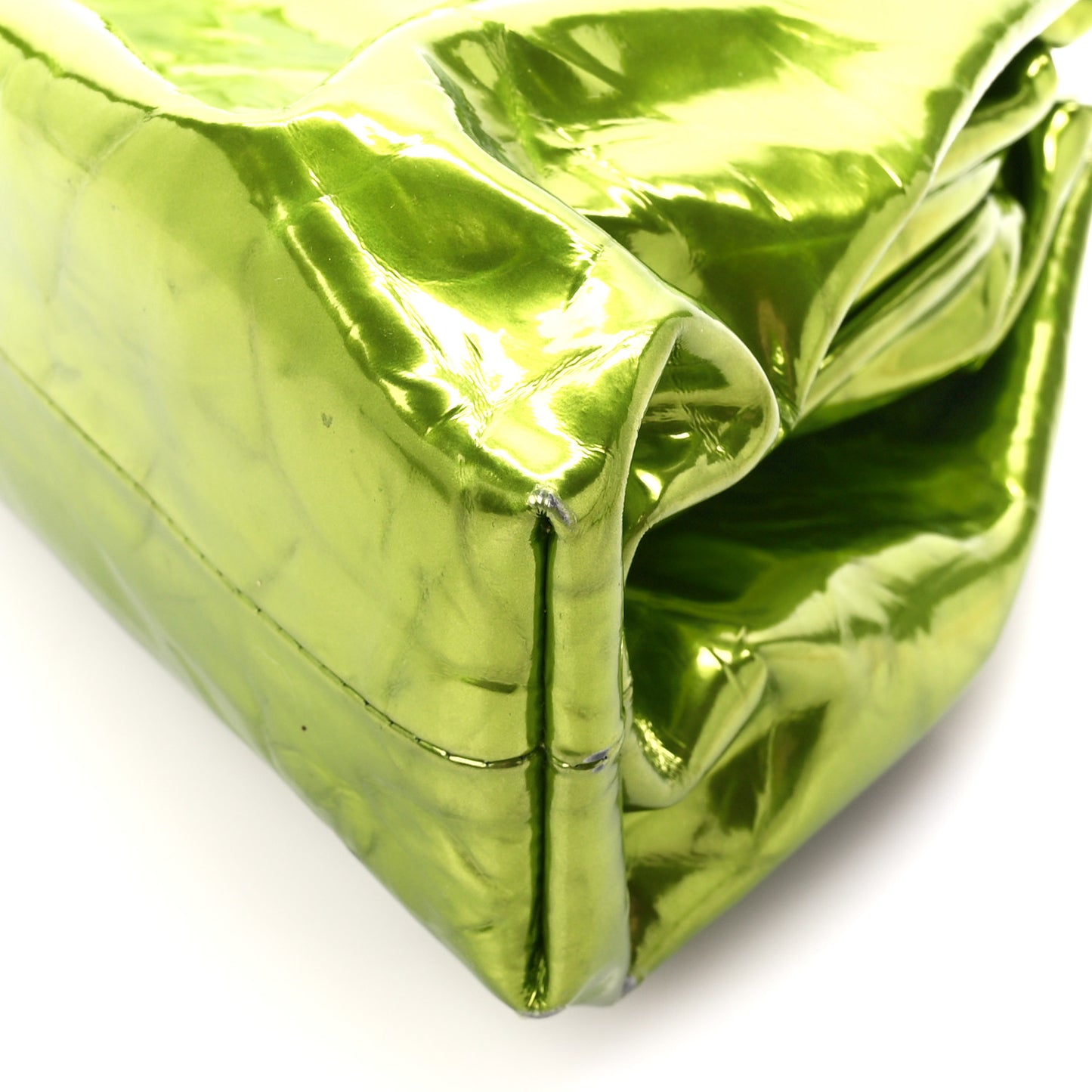 Metallic Crushed Calfskin Teen Pouch Chlorophyll