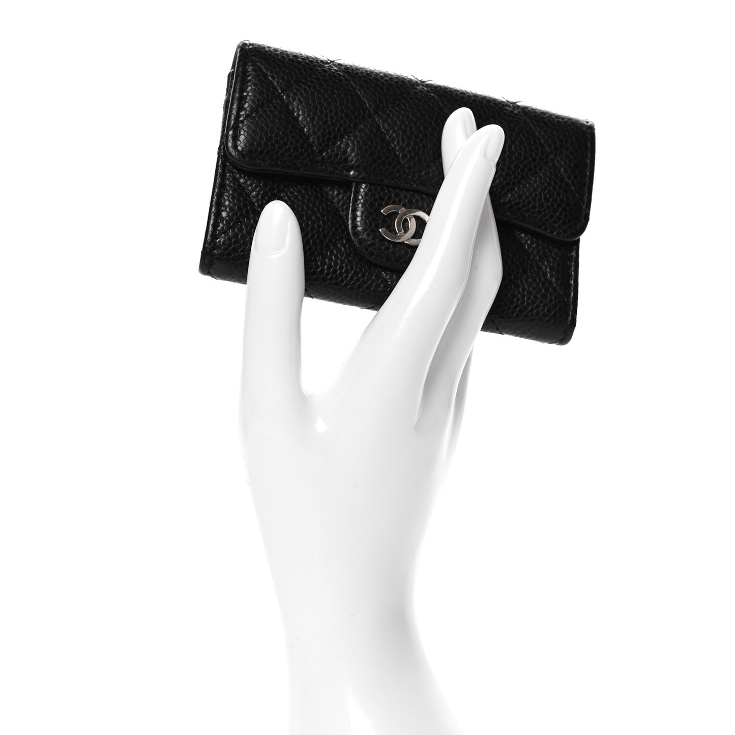 Caviar Quilted Flap Card Holder Wallet Black