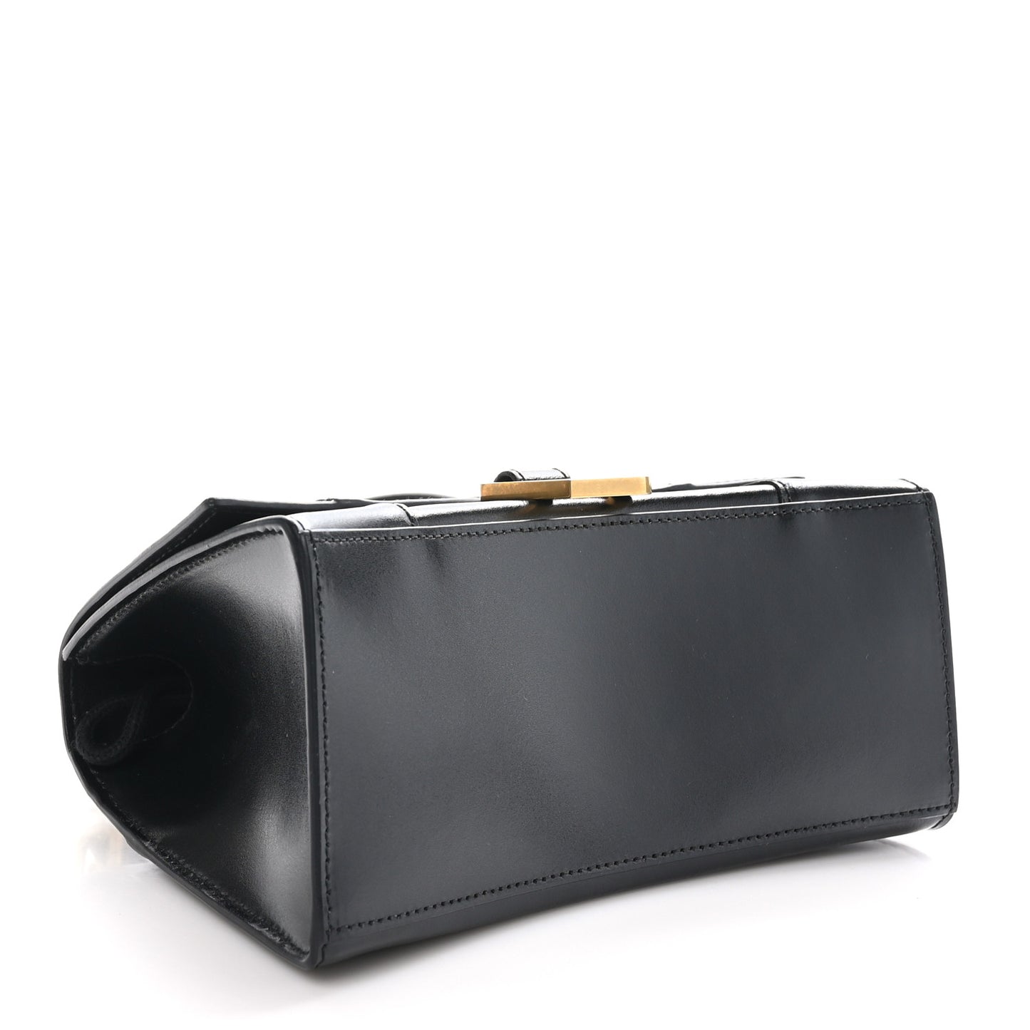 Shiny Box Calfskin Small Hourglass Top Handle Bag Black