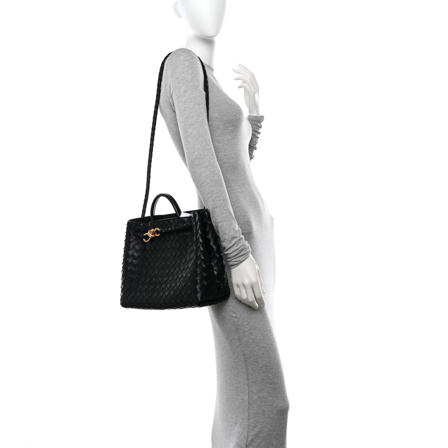 Nappa Intrecciato Medium Andiamo Shoulder Bag Black