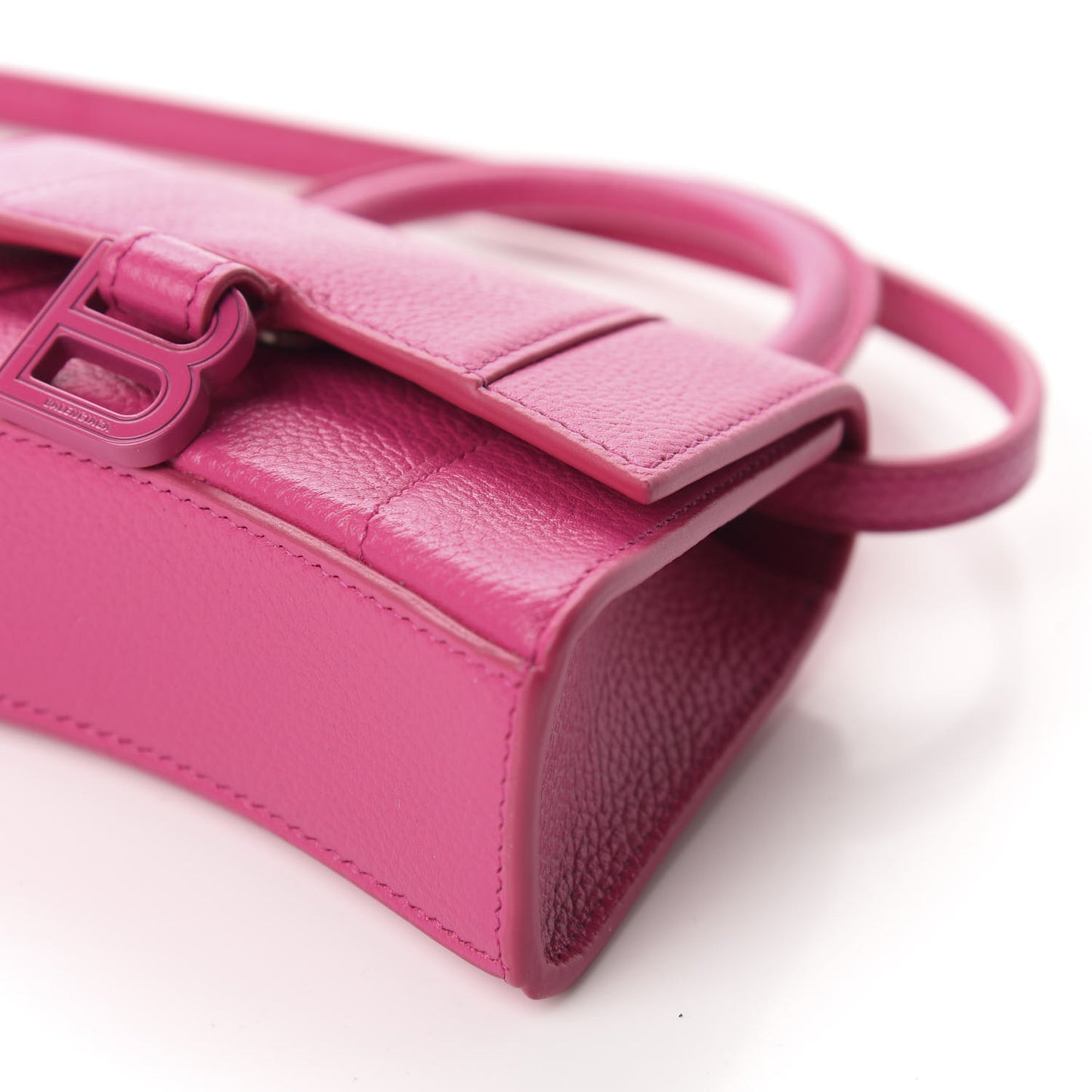 Grained Calfskin Tonal B Hourglass Top Handle Bag Mini Fuchsia
