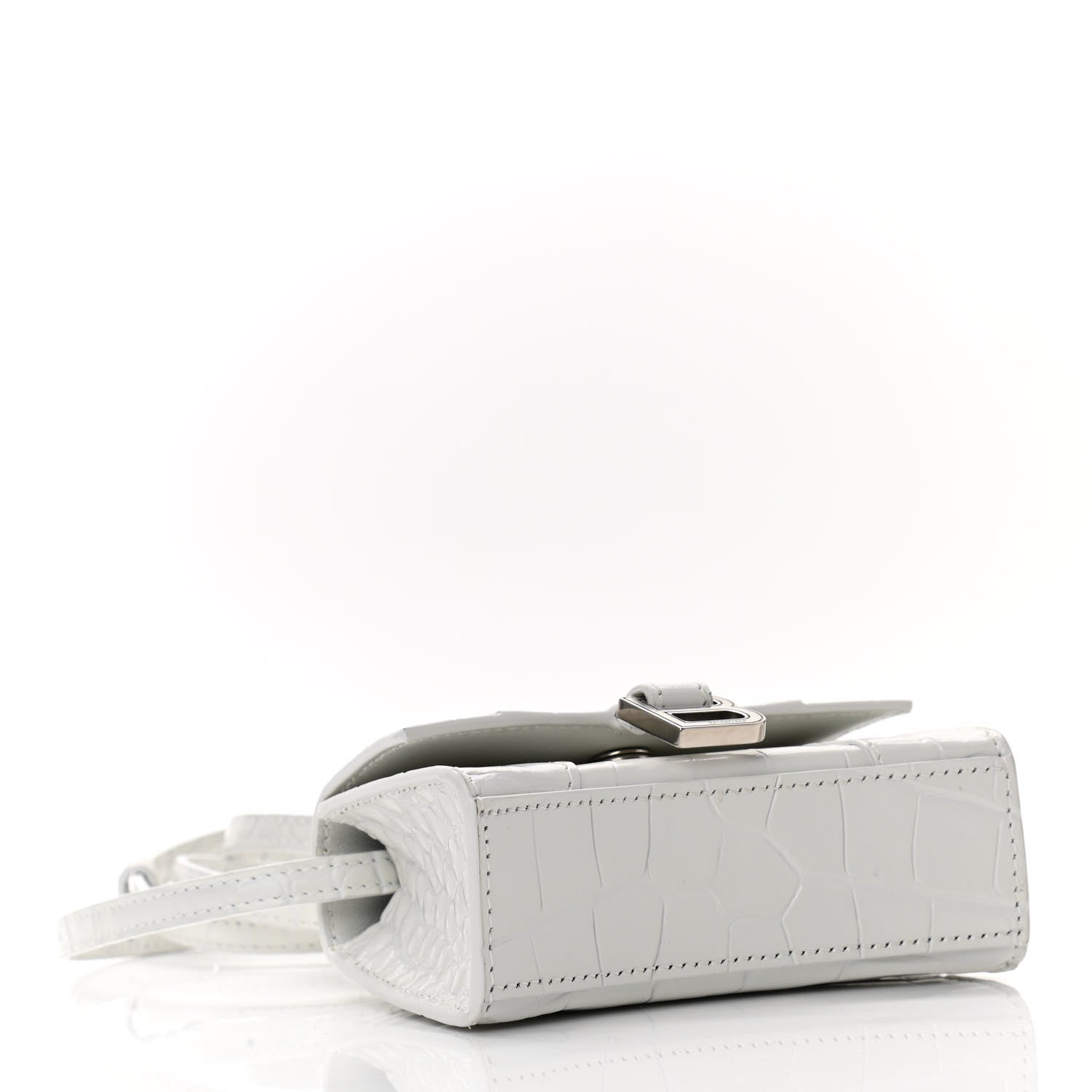 Balenciaga Shiny Calfskin Crocodile Embossed Hourglass Top Handle Bag Mini White 4 of 11