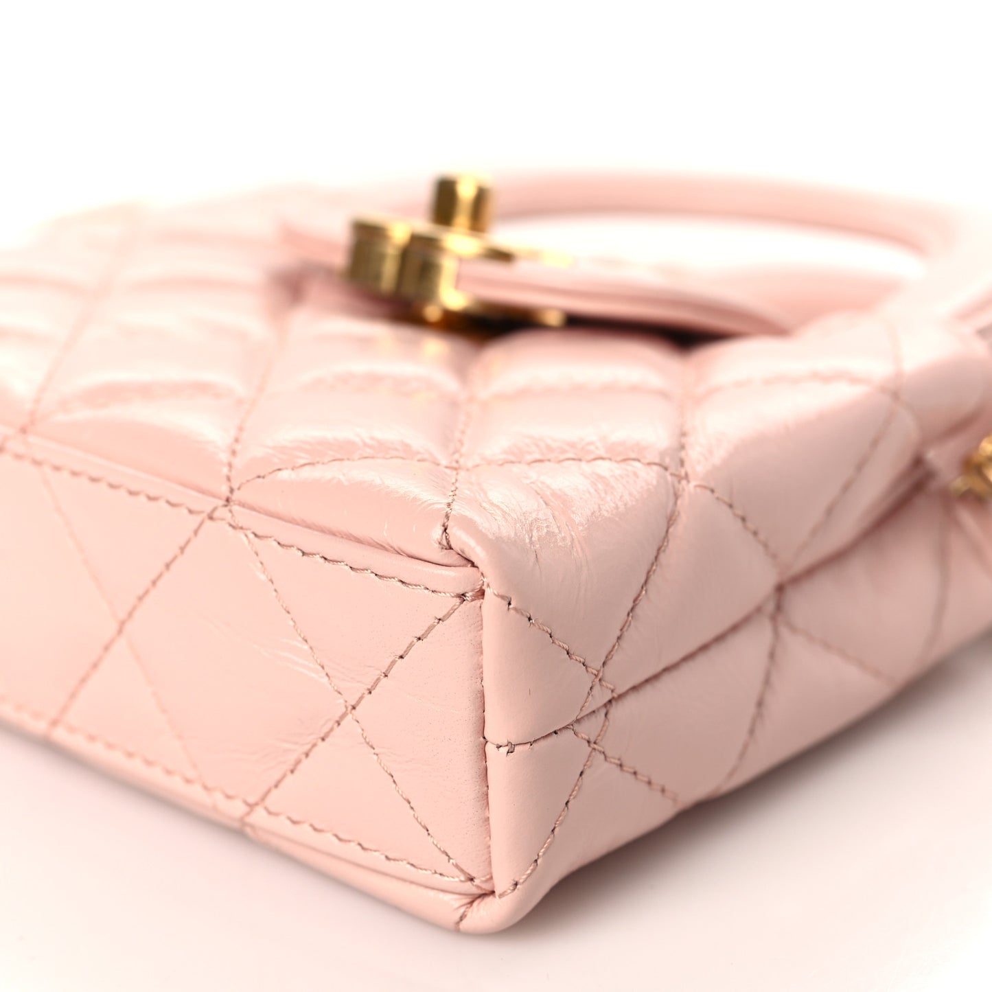 Shiny Aged Calfskin Quilted Mini Nano Kelly Shopper Light Pink