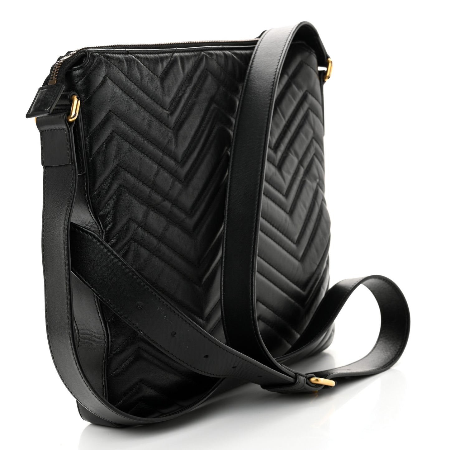 Calfskin Matelasse GG Marmont Flat Messenger Bag Black
