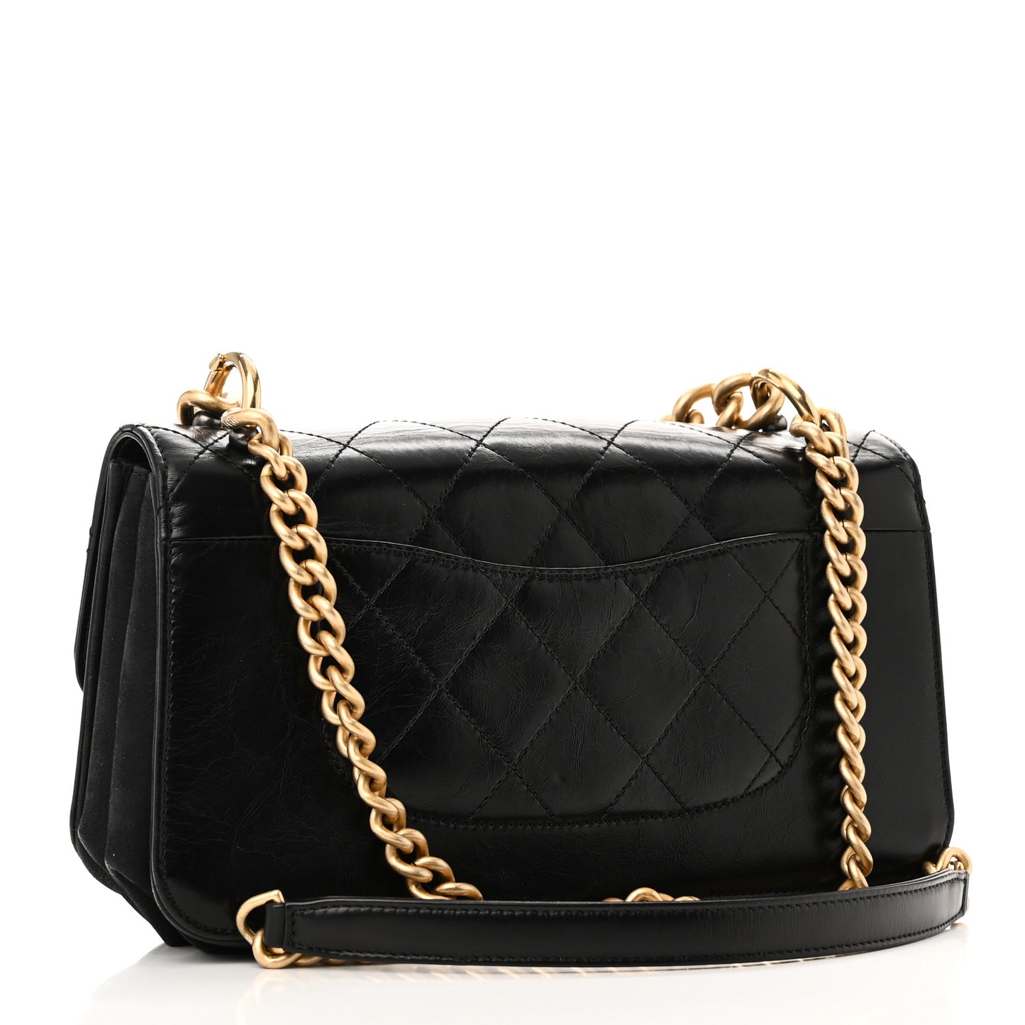 Iridescent Calfskin Quilted Small Straight Lined Flap Black