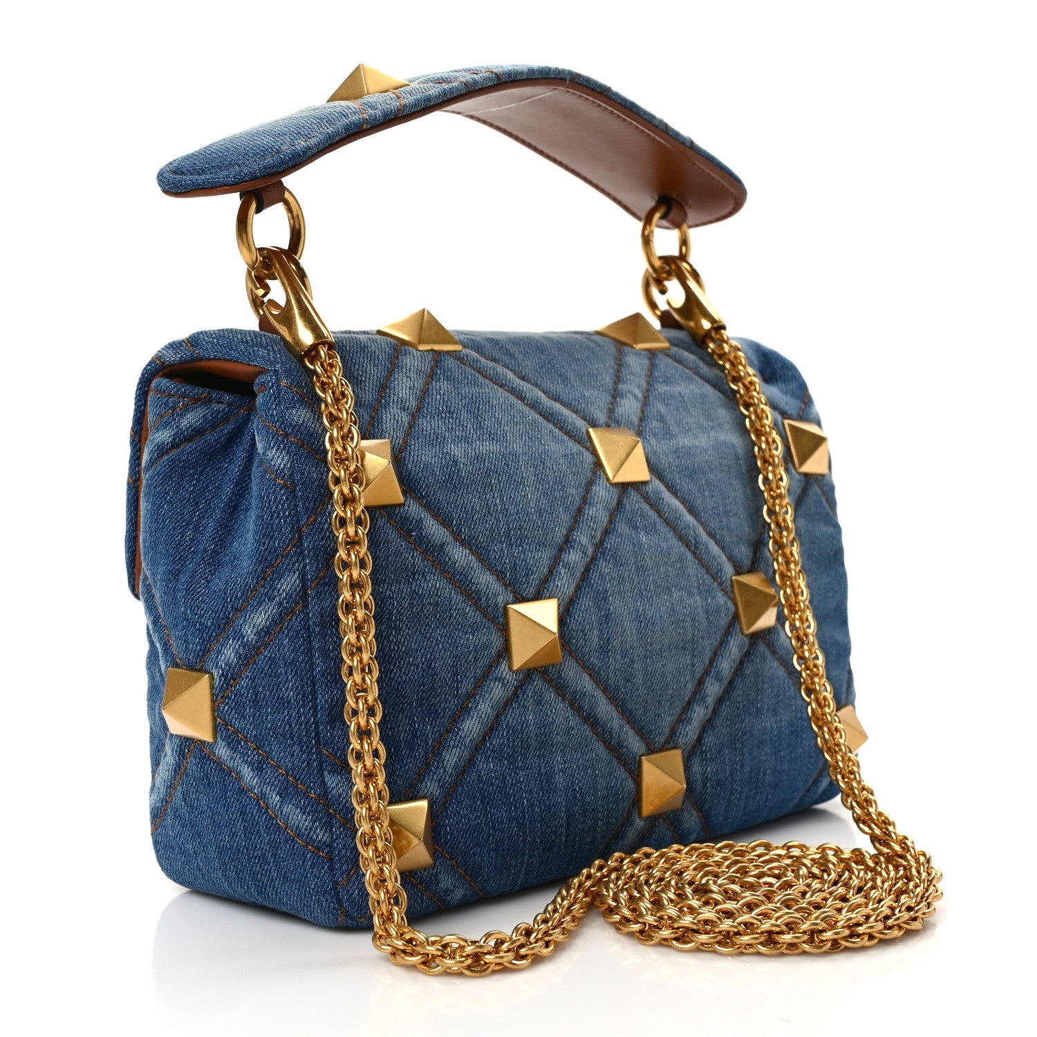 Valentino Garavani Denim Medium Roman Stud Shoulder Bag Light Denim Selleria 3 of 8