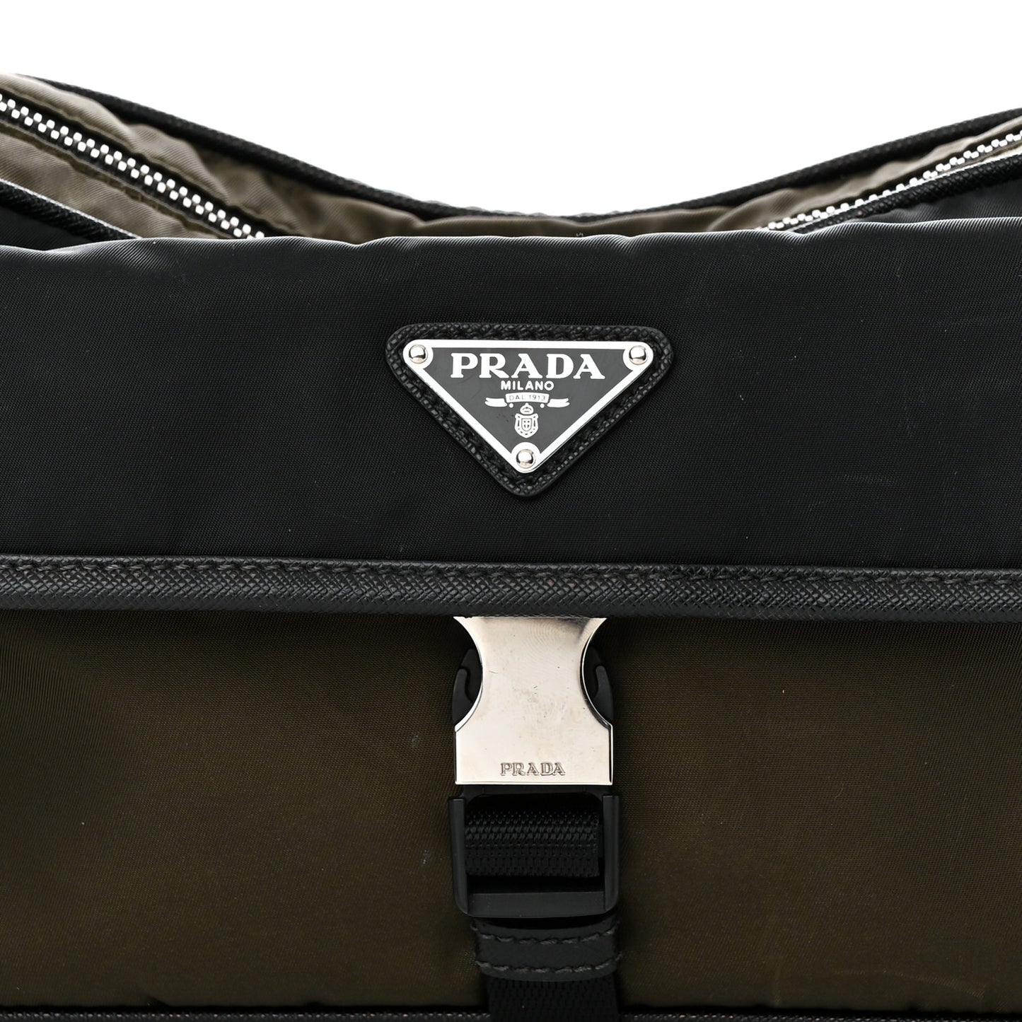 Tessuto Nylon Saffiano Pocket Single Snap Buckle Messenger Flap Bag Mimetico Black