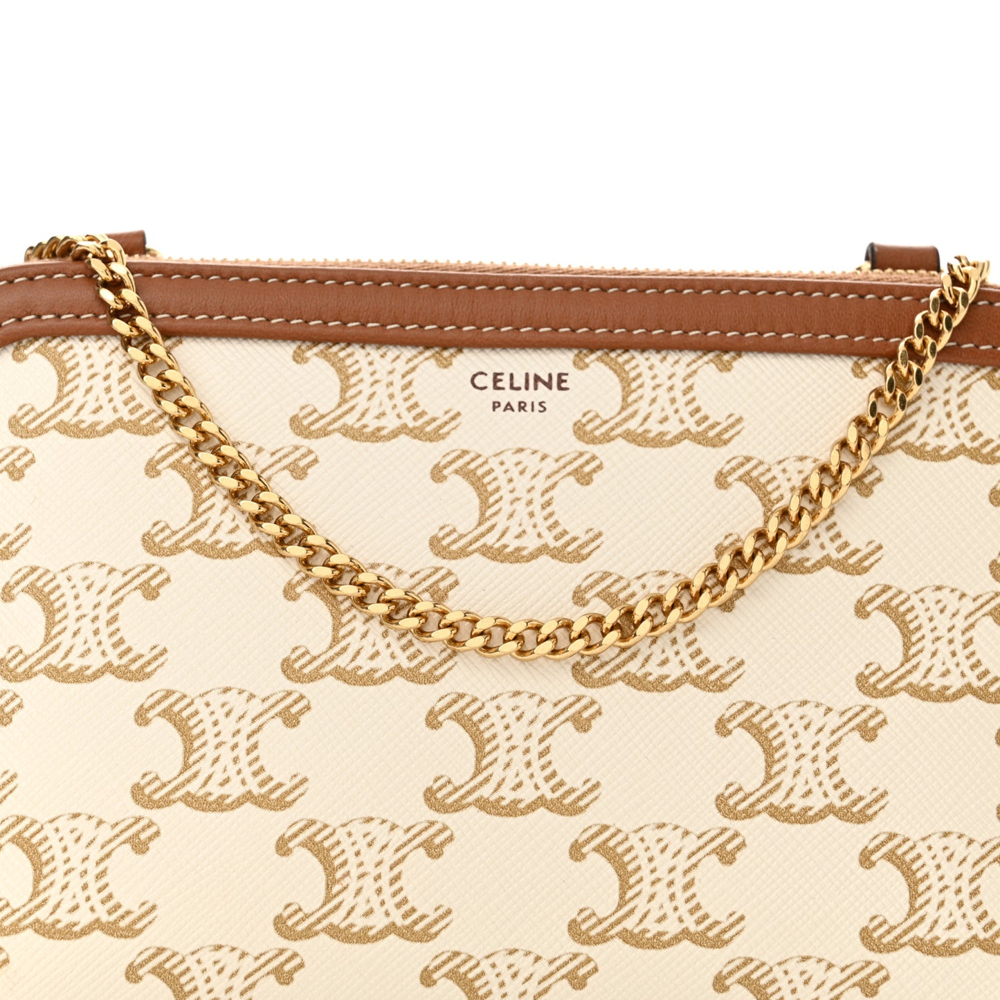 Lambskin Triomphe Canvas Clutch With Chain White Tan