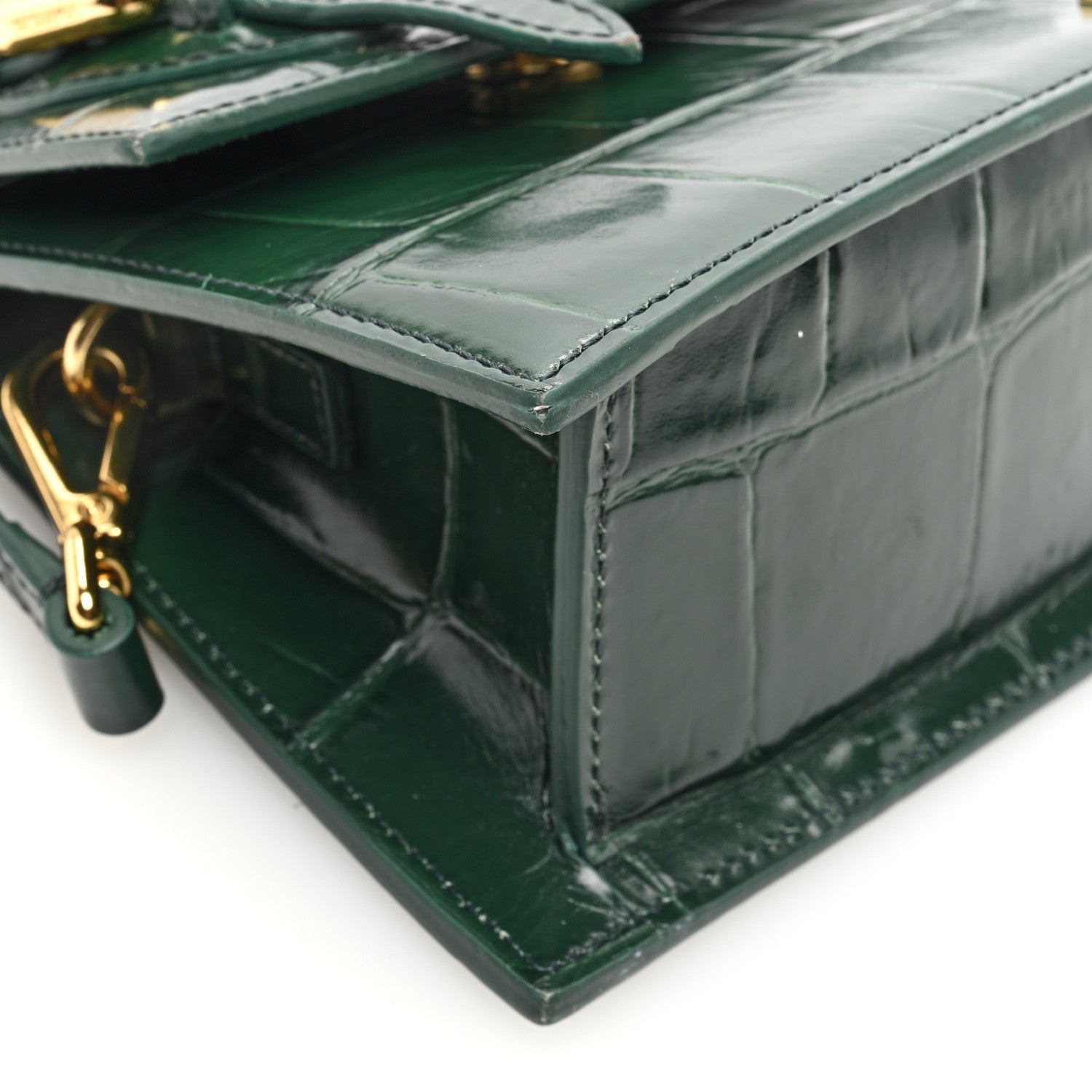 Jacquemus Calfskin Crocodile Embossed Le Chiquito Moyen Dark Green 9 of 11