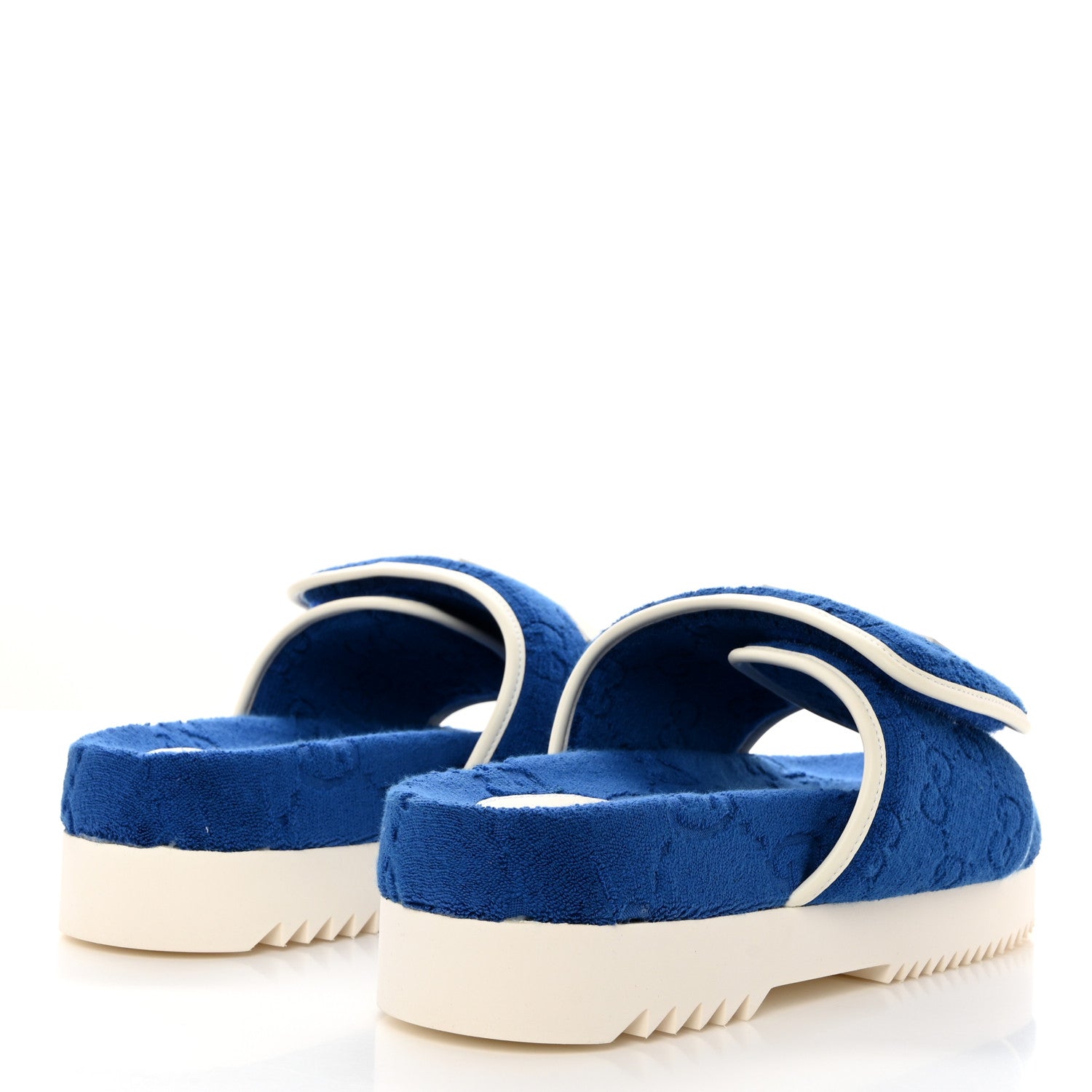 Gucci X ADIDAS Terry Cloth GG Monogram Mens Platform Sandals 9 Oriental Blue Mystic White 4 of 8